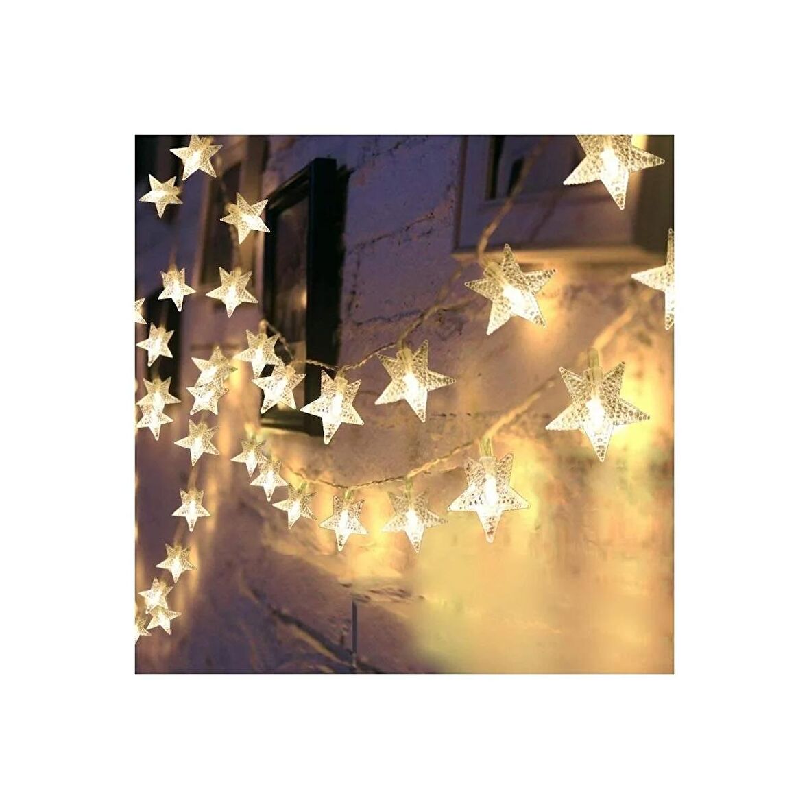 Mobgift 3 Metre Sarı Işık Yıldız LED Dize Dekoratif Aydınlatma Pilli
