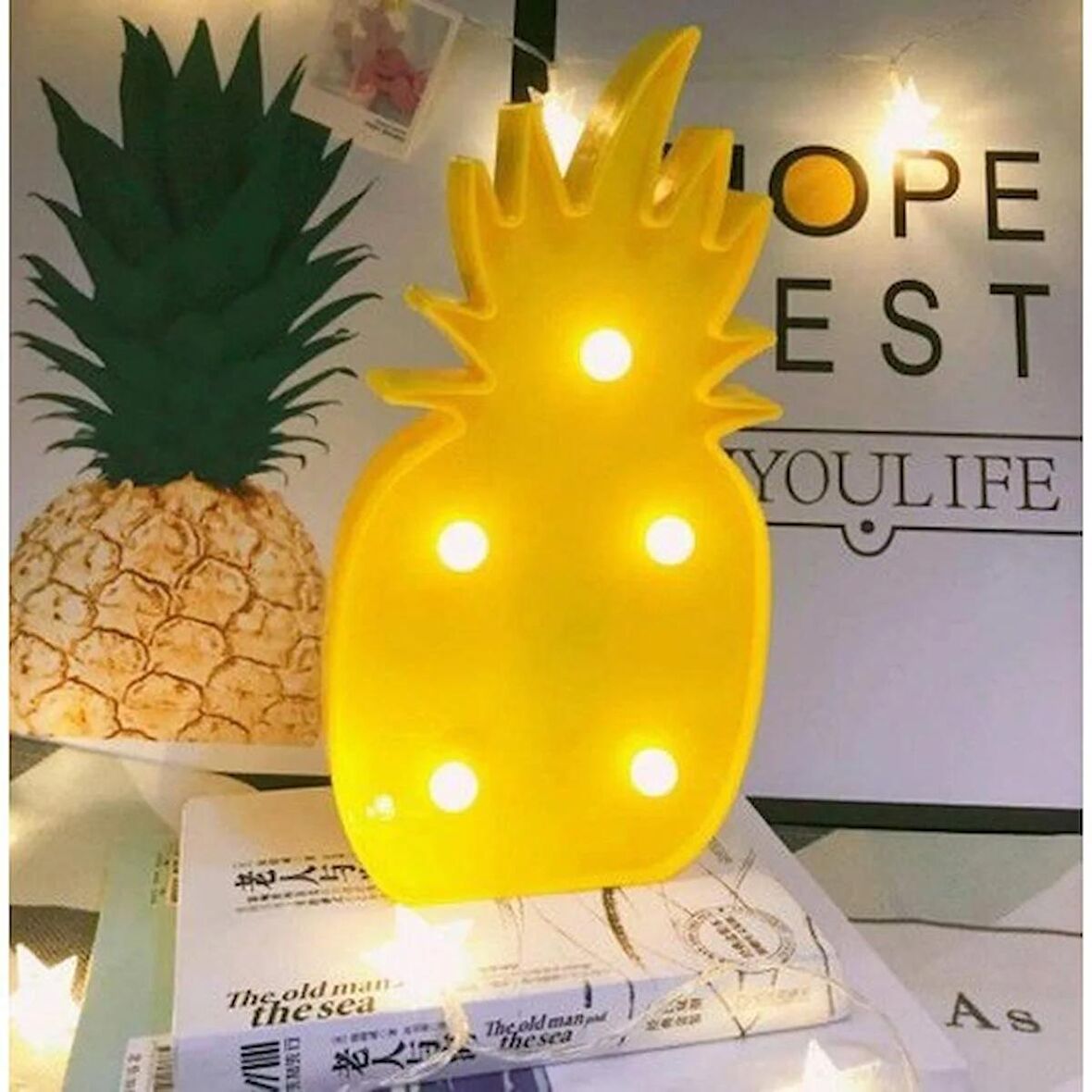 Mobgift 3D LED Pano Ananas Duvar/Gece Lambası (Sarı)