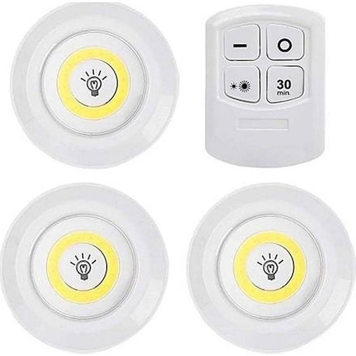 Mobgift 3’lü Spot Uzaktan Kumandalı LED Işıklı Kablosuz Pilli Lamba Beyaz