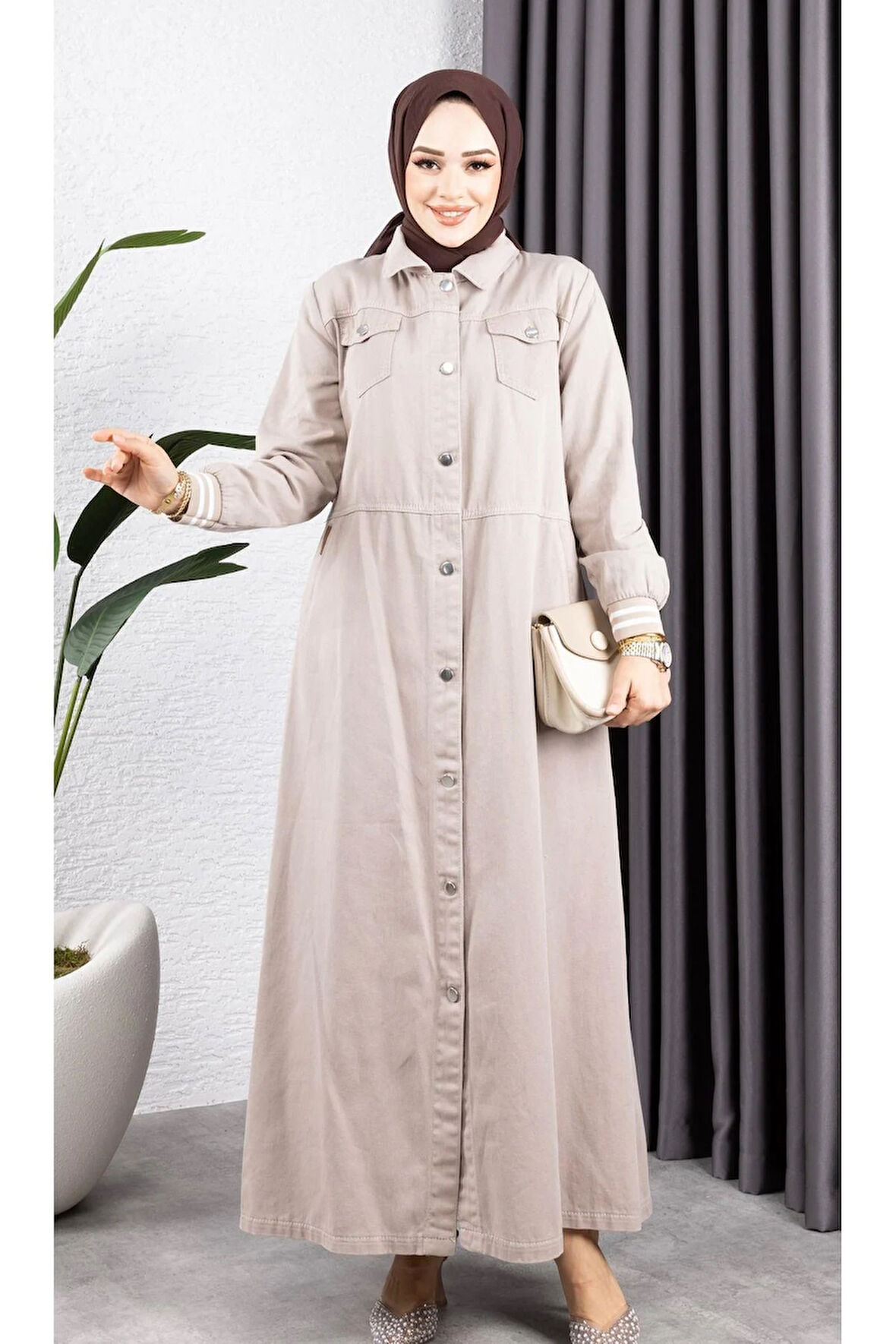 Kadın Düğmeli Pamuk Gabardin Kap