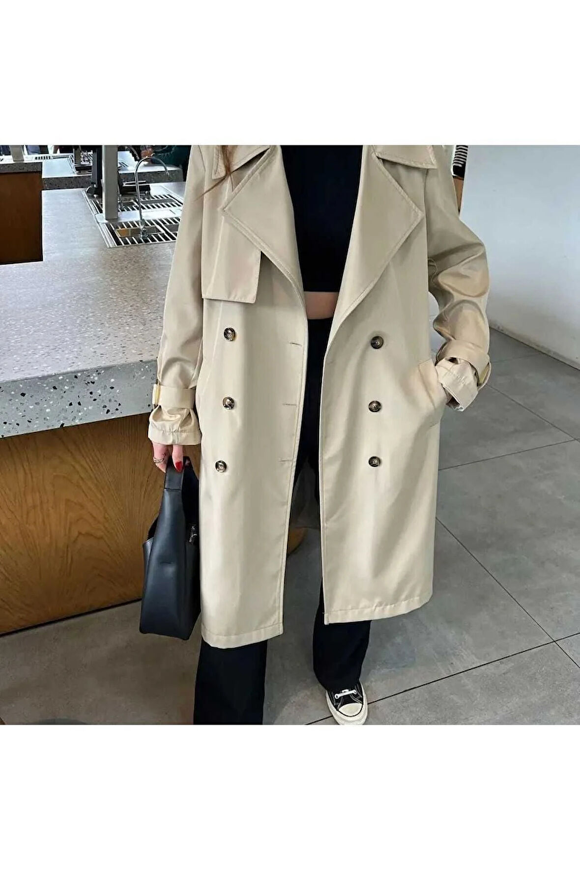 Taş Rengi Astarlı Trençkot