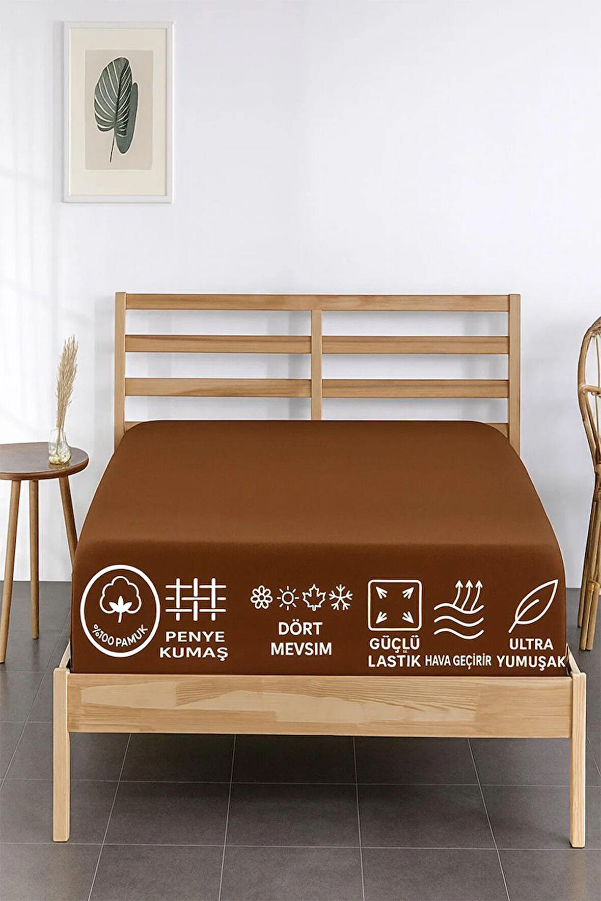 %100 Pamuk Penye Çarşaf-Kahverengi