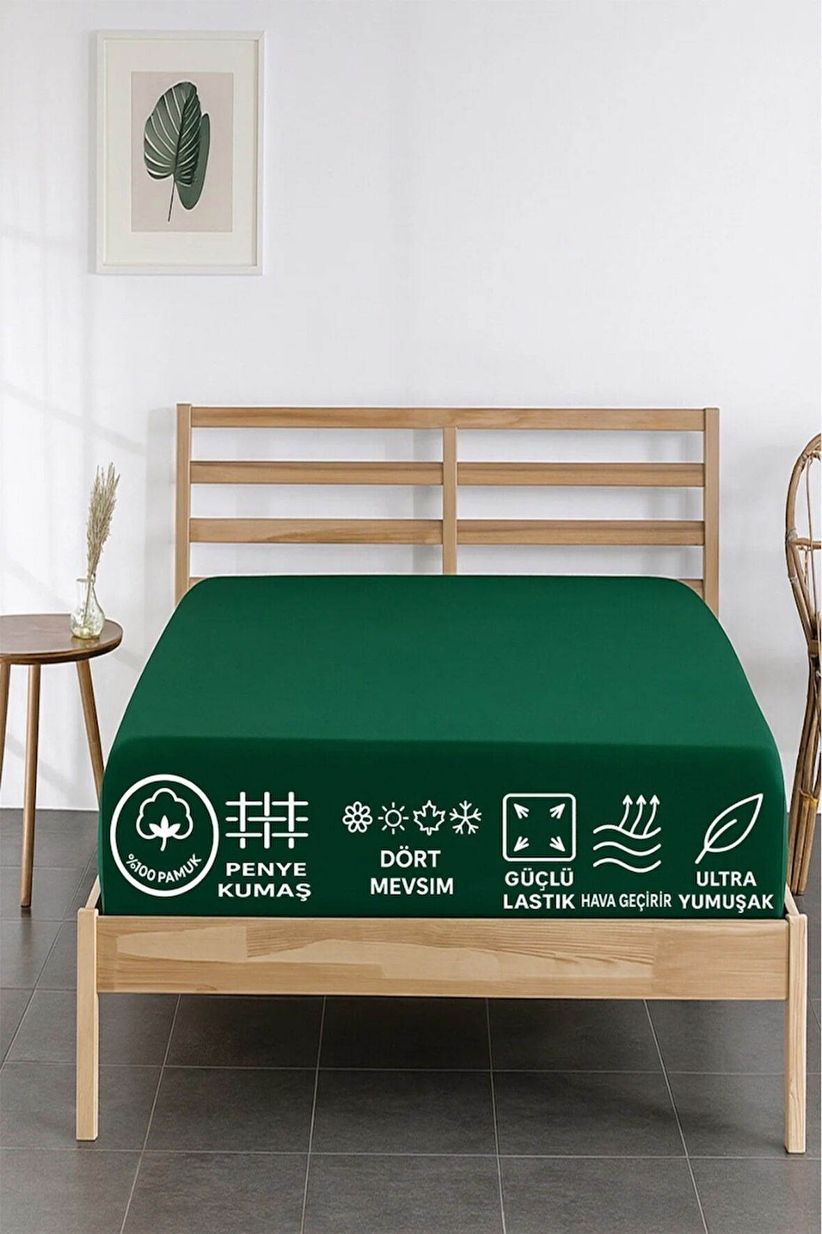 %100 Pamuklu Tek Kişilik Premium Penye Çarşaf-Yeşil