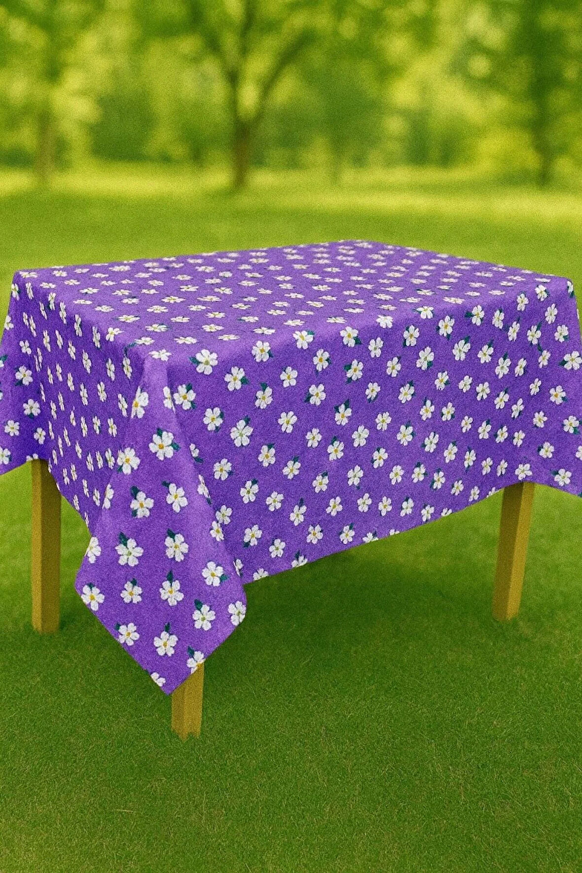 Masa Örtüsü & Piknik Örtsü -Raşel Kumaş 120 Cm X 160 Cm -Papatya Desenli