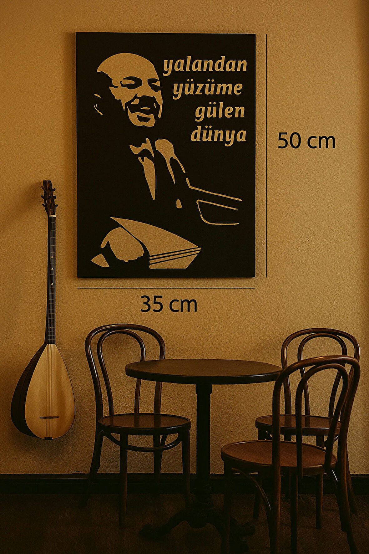 Ahşap İşleme Duvar Süsü- Neşet Ertaş Silüeti- 50 Cm X 35 Cm