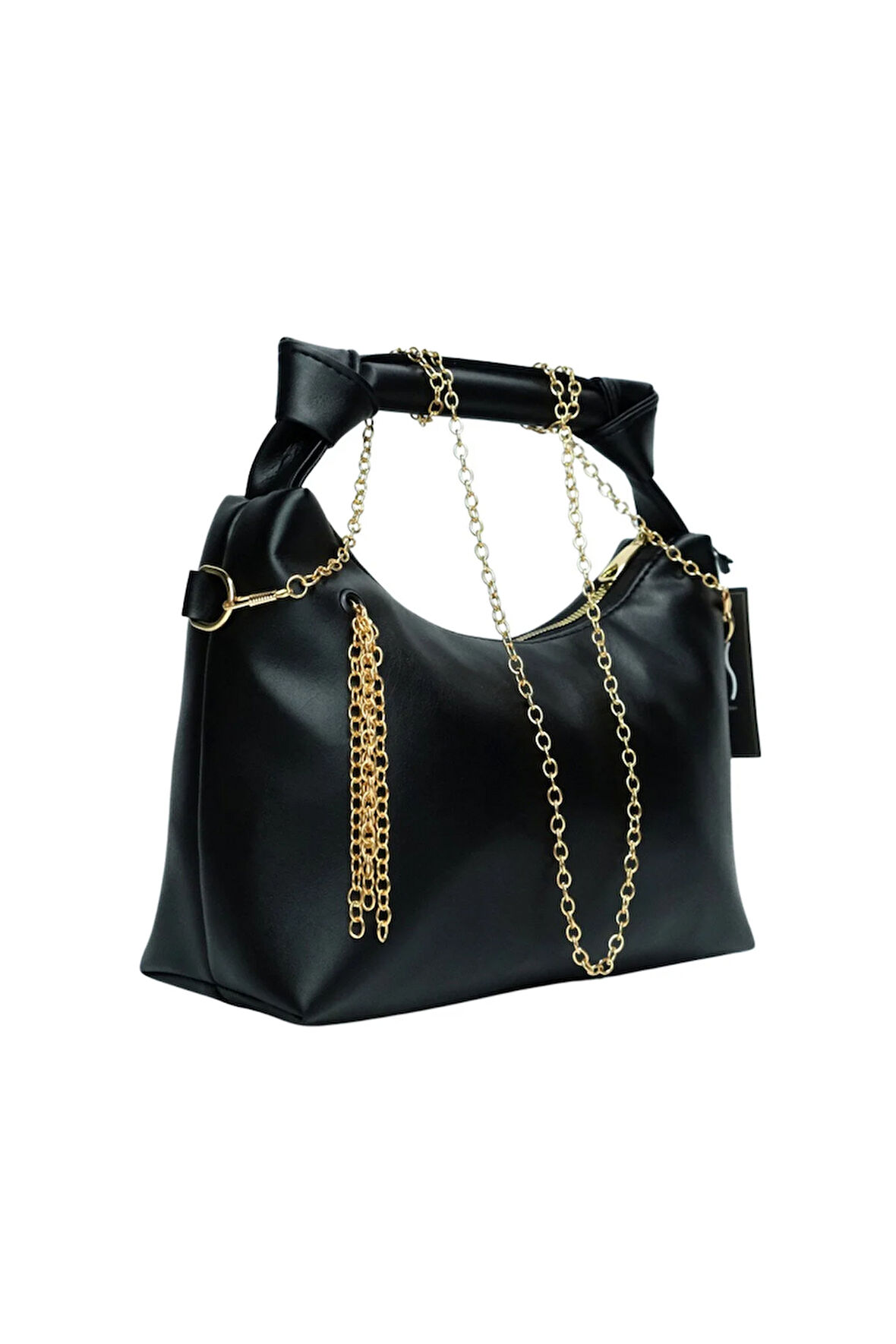 Zincir Askılı Deri Çanta-Siyah
