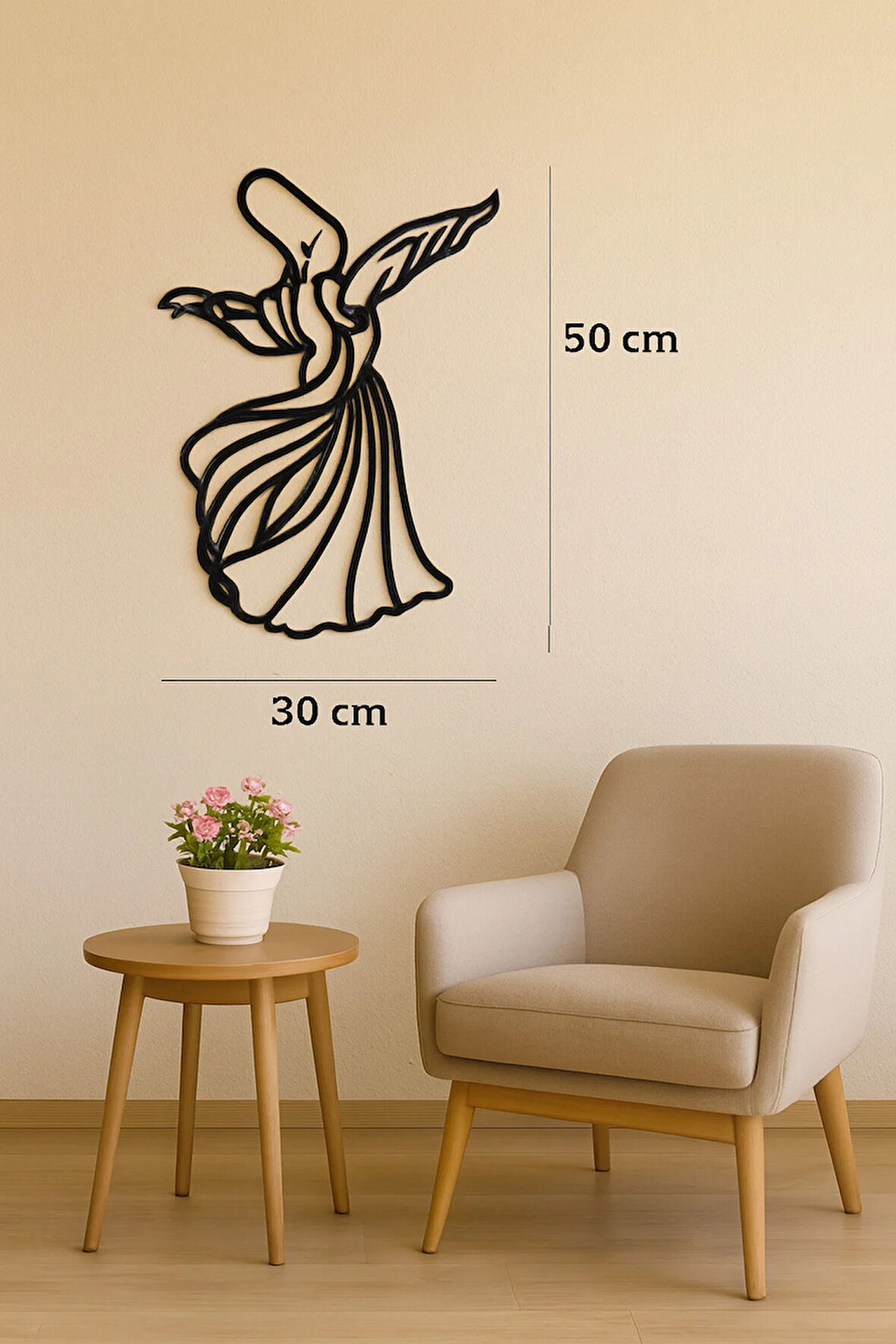 Ahşap İşleme Duvar Süsü- Semazen Silüeti- 50 Cm X 30 Cm