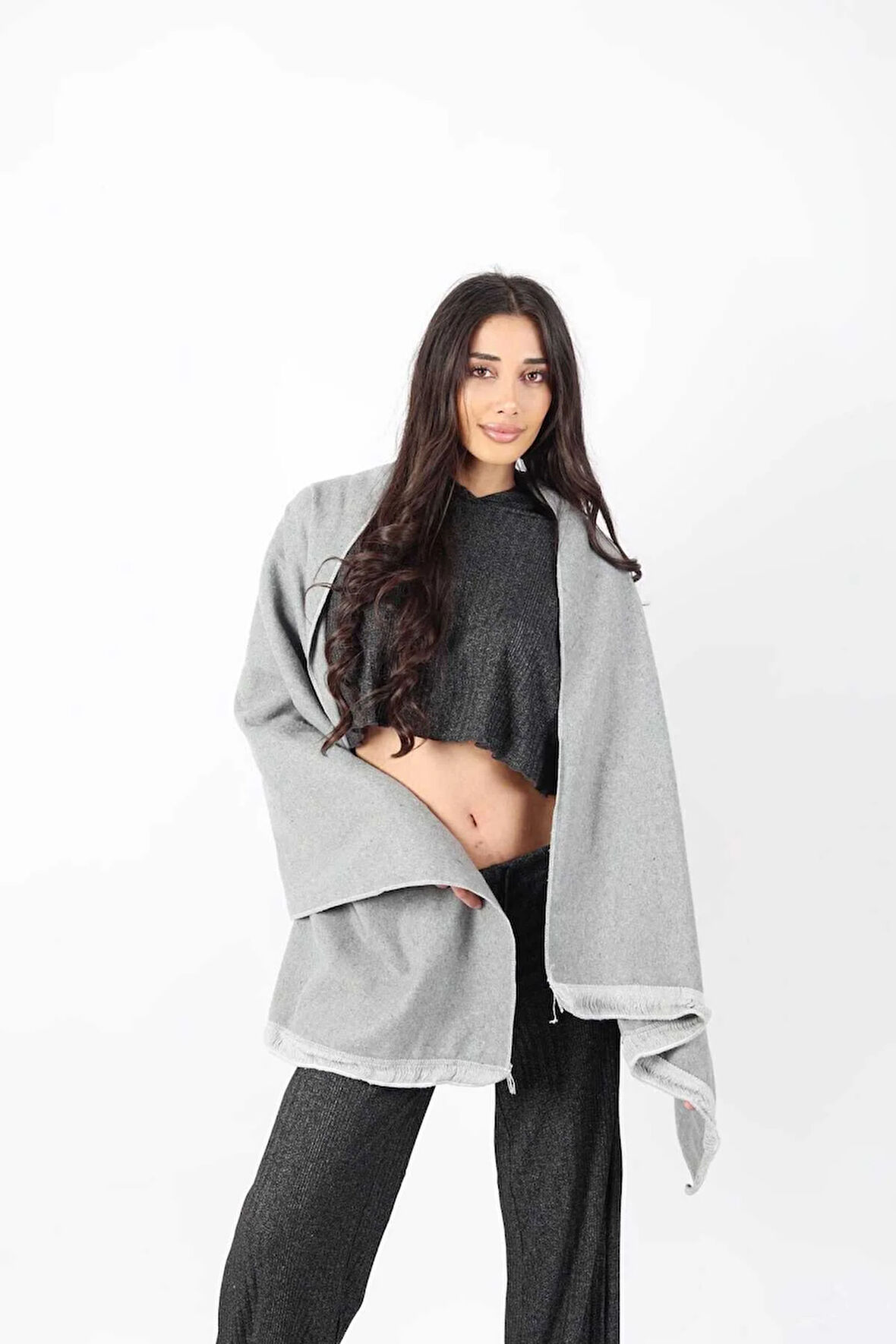 Şık Kullanım Pamuk Polyester Şal-Füme