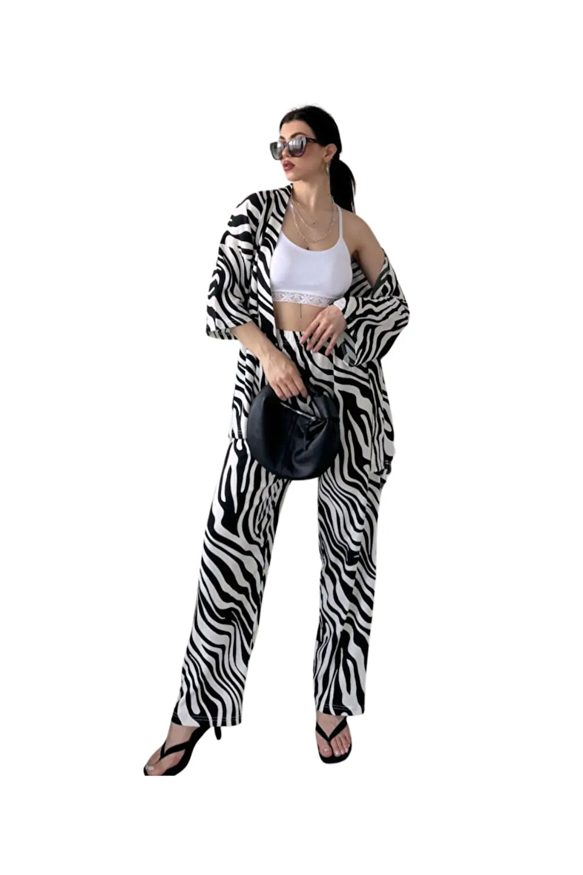 Alt Üst Takım Kimono- Zebra Desenli