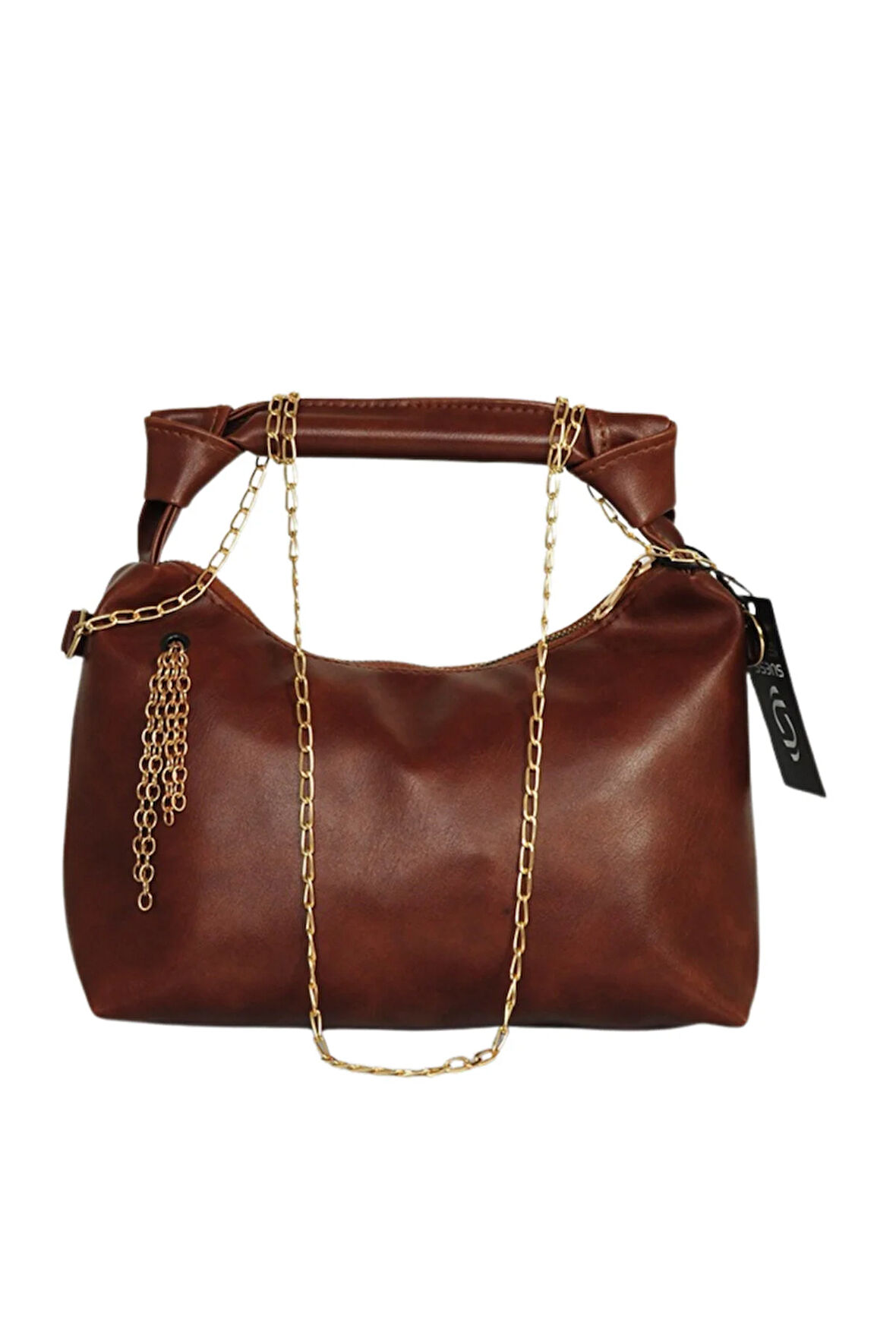 Zincir Askılı Deri Çanta-Kahverengi