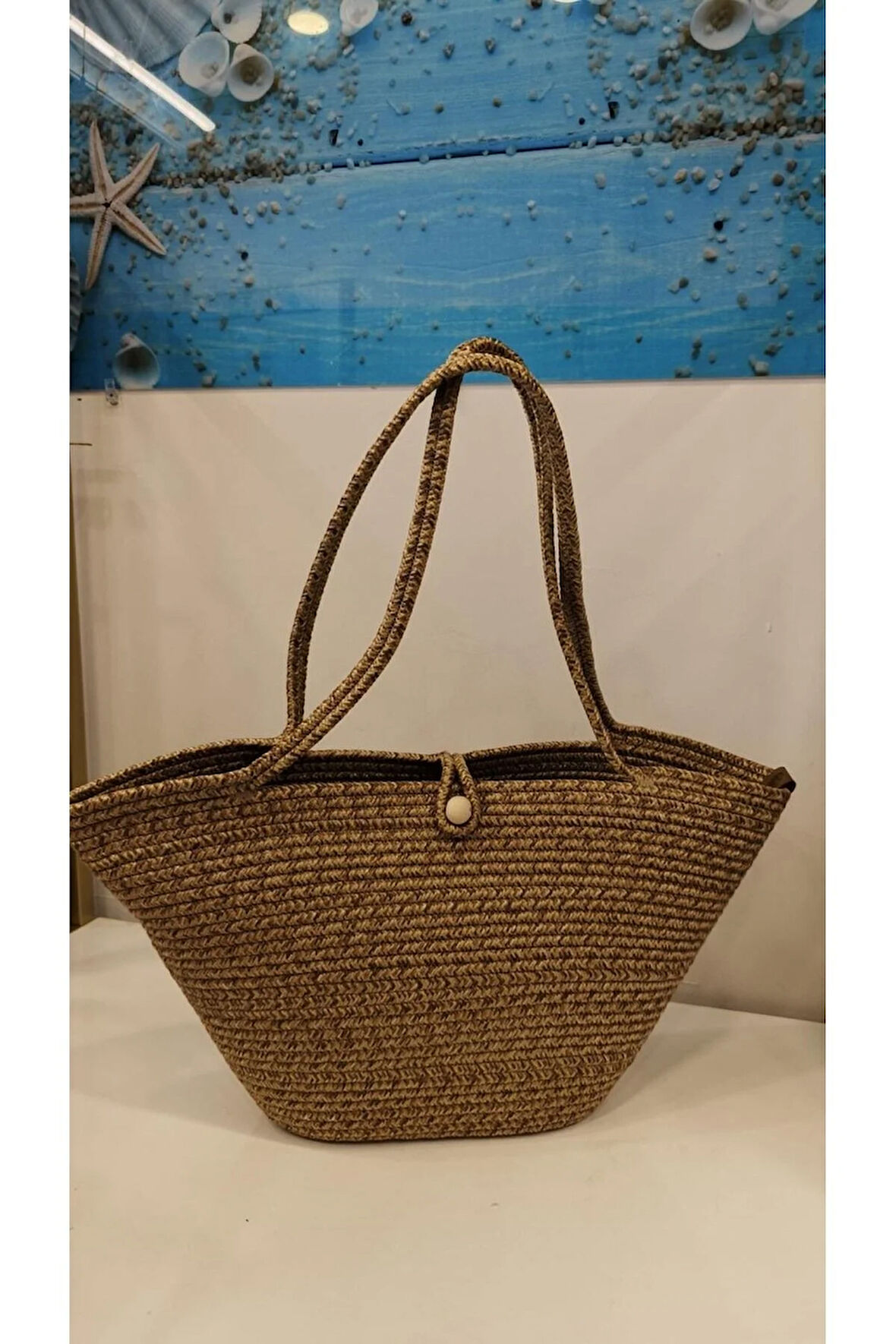 El Yapımı Örgü Omuz Çantası & Plaj Çantası Kaverengi