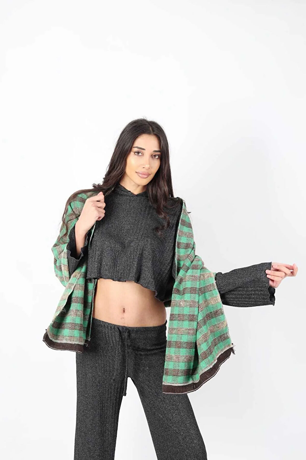 Şık Kullanım Pamuk Polyester Şal-Yeşil