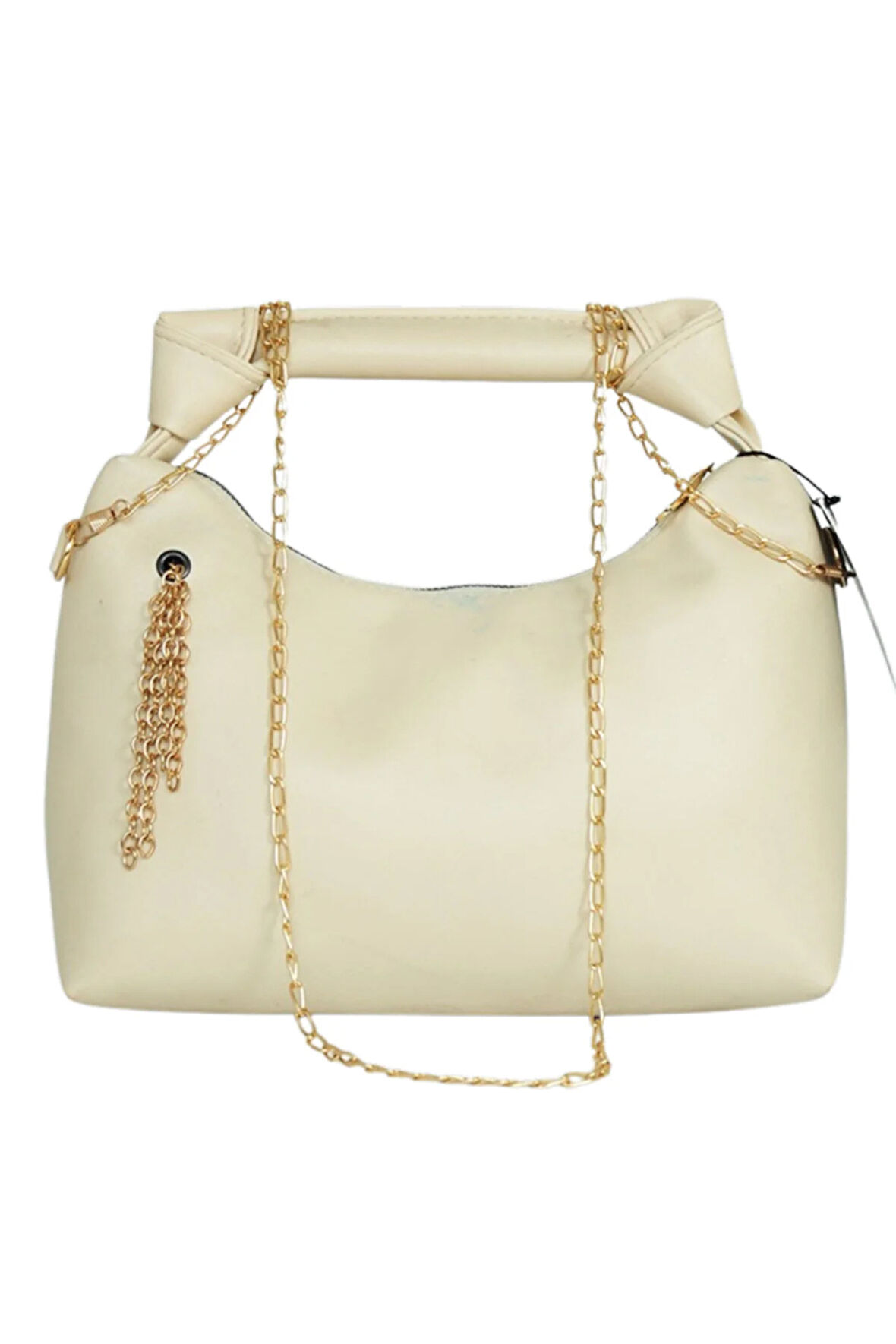 Zincir Askılı Deri Çanta-Krem