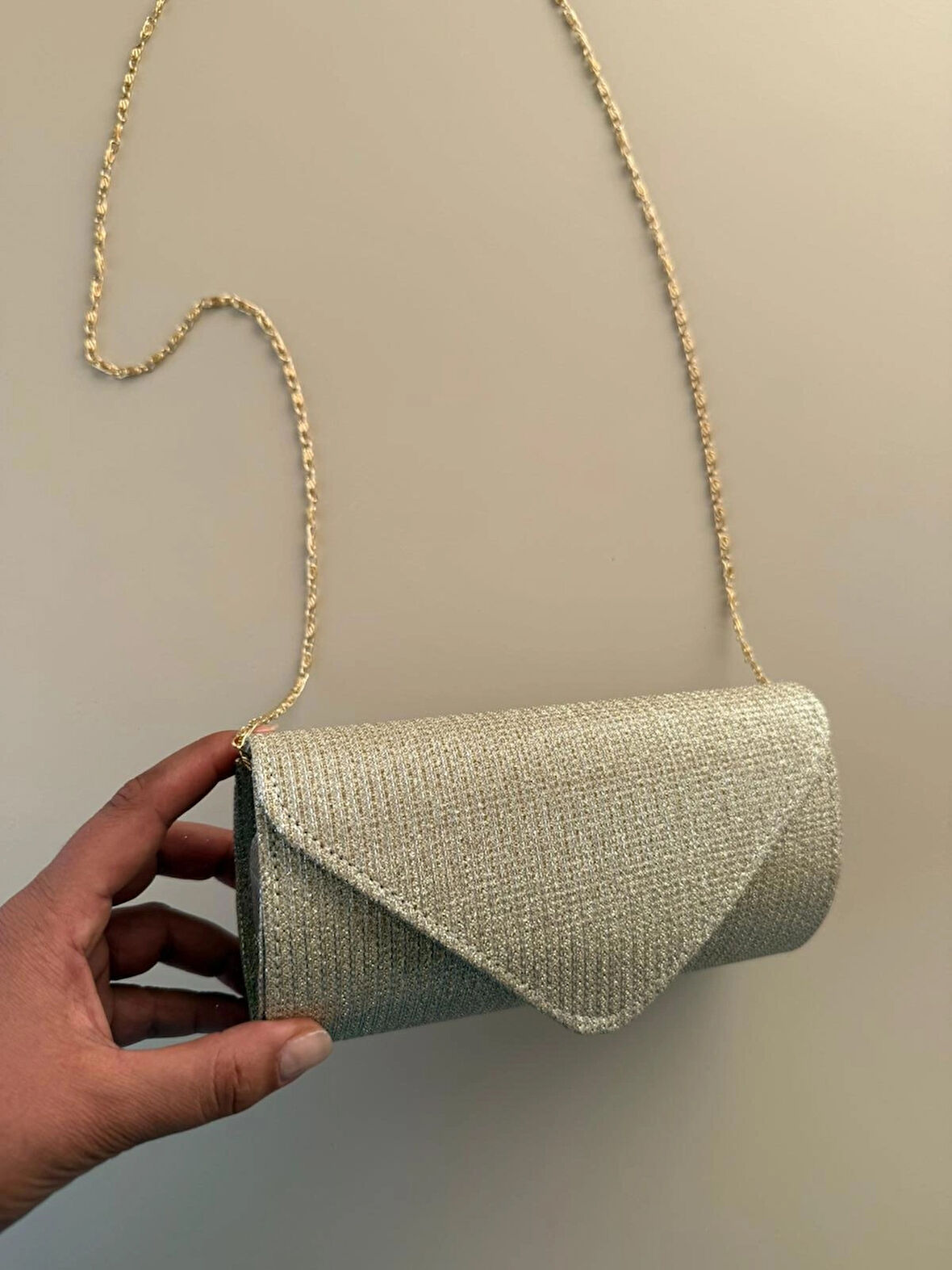 Kadın Simli Zincir Askılı Abiye El Çantası – Melecco | Gümüş, Altın, Siyah