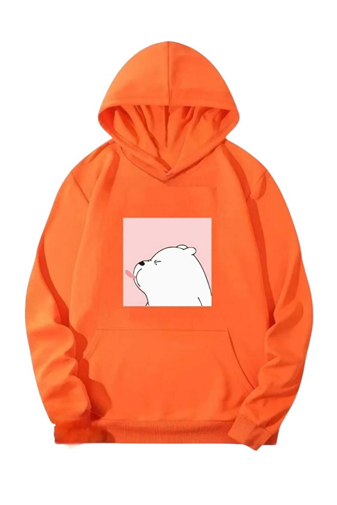malkoçbey white bear baskılı kapüsonlu oversize unisex swetşhirt