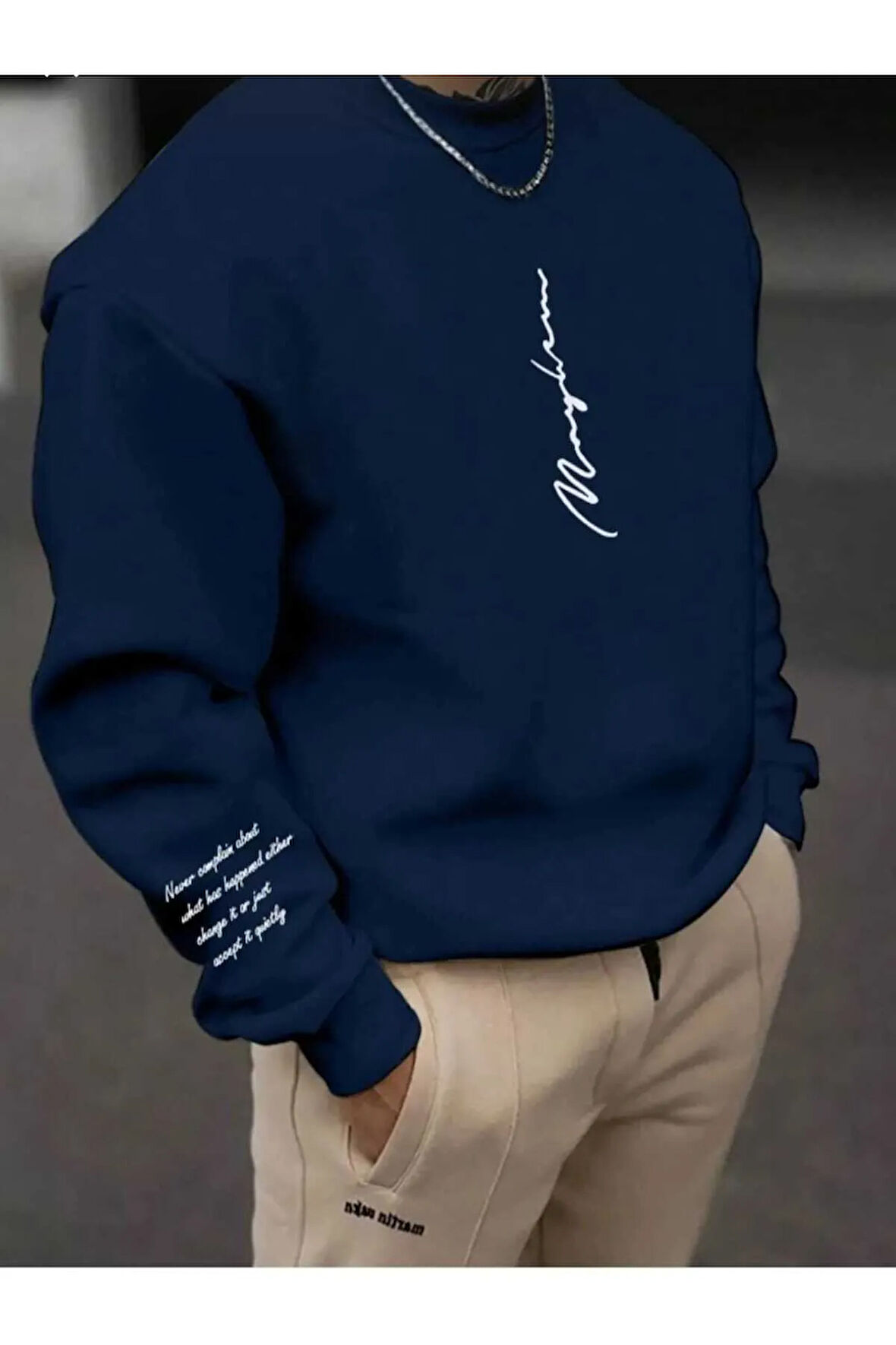 baskılı oversize bisiklet yaka sweatşhirt