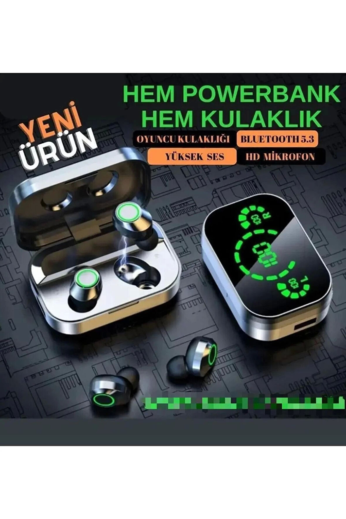 Powerbank Kutulu YD3 Bluetooth kulaklık anc/Enc özellikli powerbank özellikli aynali