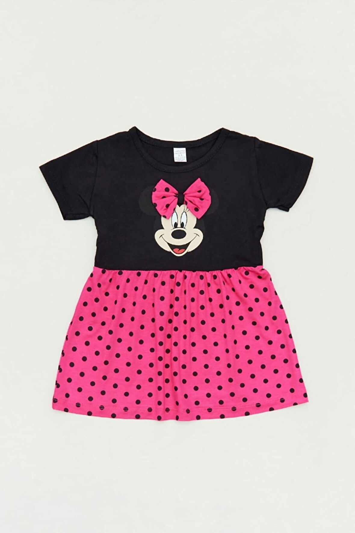 Siyah-Fuşya Kız Çocuk Minnie Mouse Baskılı  Elbise-mmrskçe