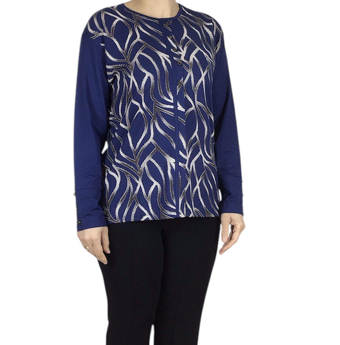 KADIN ÖNÜ DESENLİ KOL DÜĞME DETAYLI ÖNÜ  KAPALI PENYE BLUZ-SAİLOR3