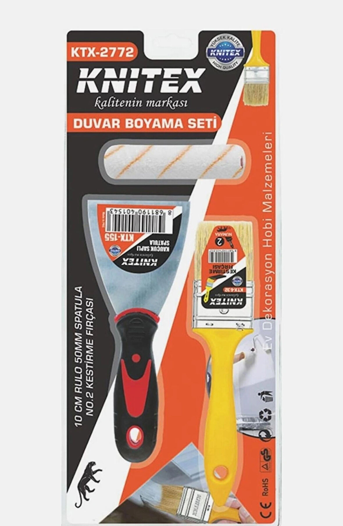  Ev Dekorasyonu ve Boyama Seti – 10cm Rulo, 50mm Spatula, No:2 Kestirme Fırçası
