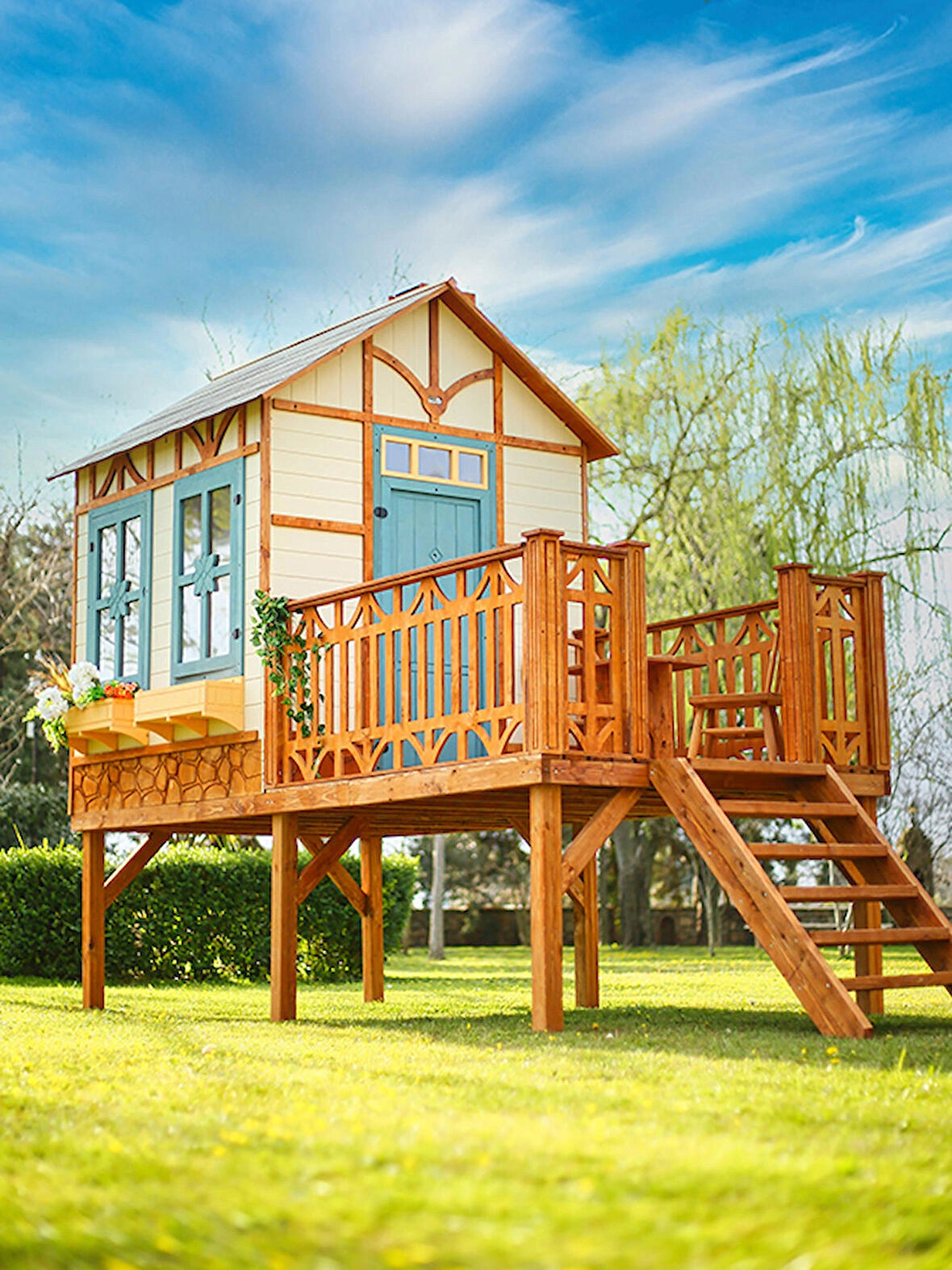 MANDU Ahşap Yerden Yüksek Ağaç Oyun Evi