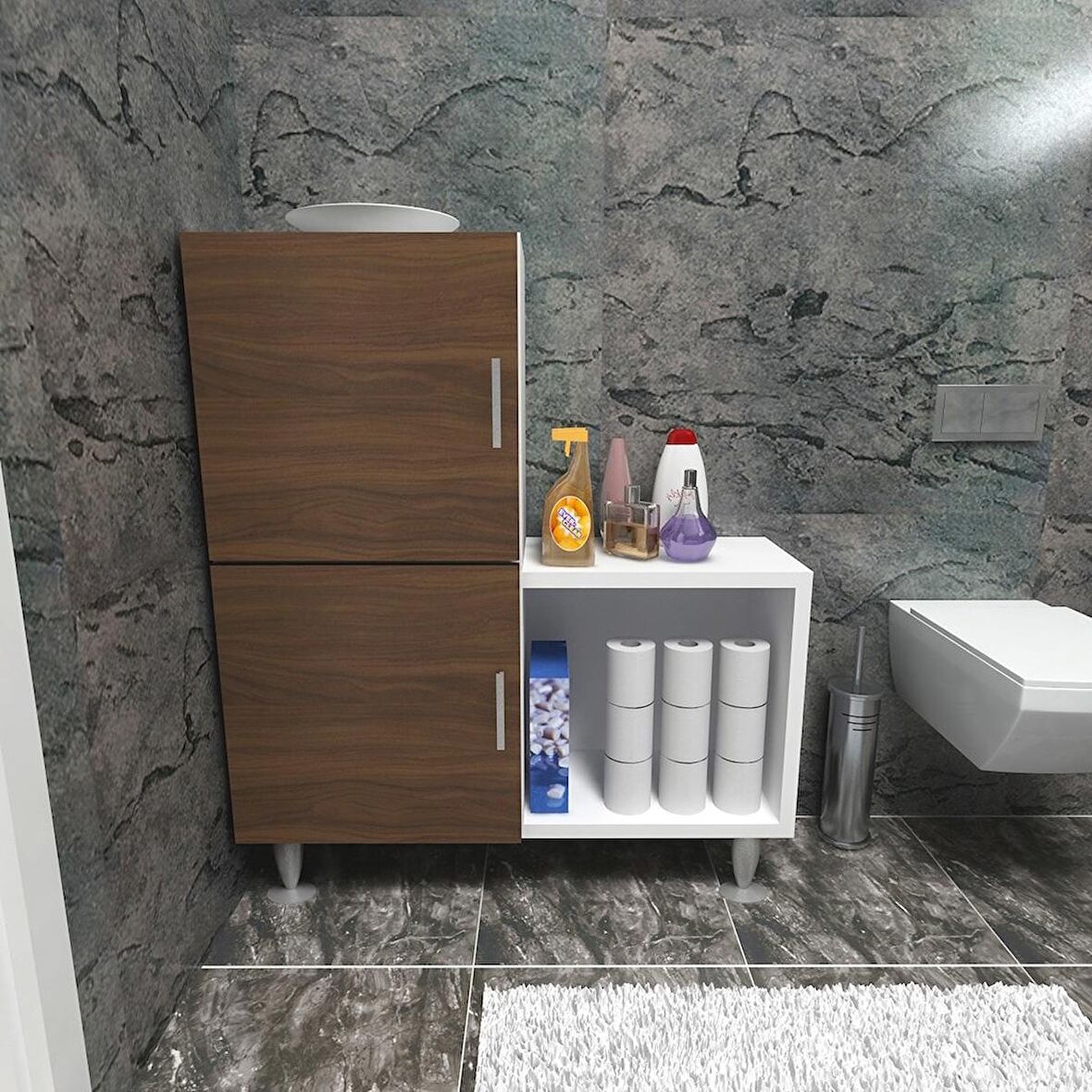 Moonlife 2 Kapaklı L Çok Amaçlı Banyo Dolabı Ceviz