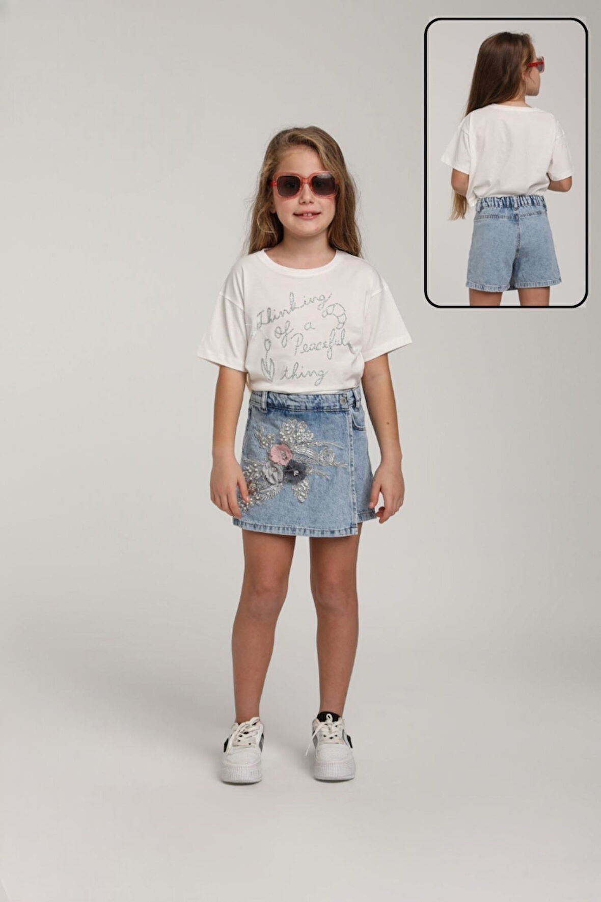 Escabel Kız Çocuk Kot Şort Etekli Takım_mnvs35907