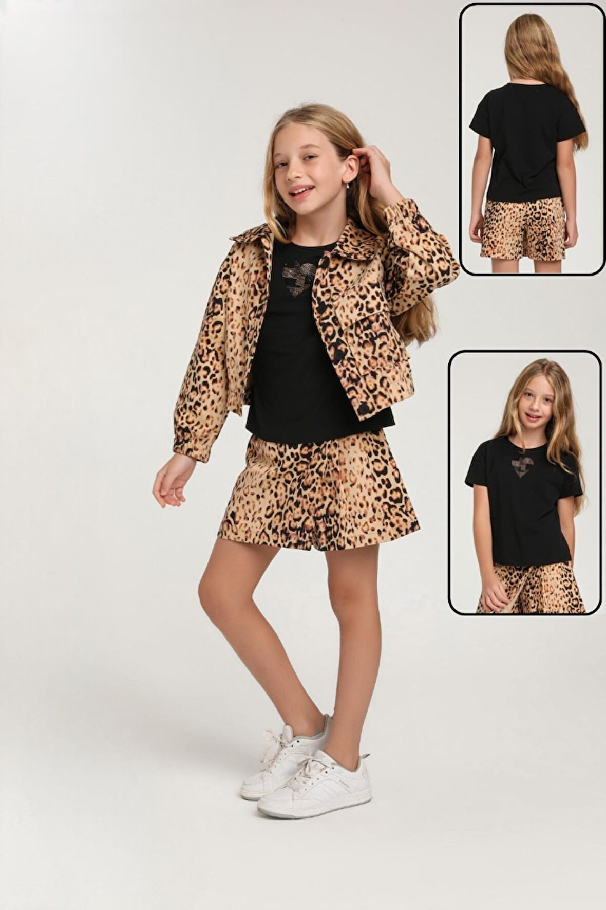 Escabel Leopar Desenli 3'Lü Kız Çocuk Etekli Takım_mnvs35986