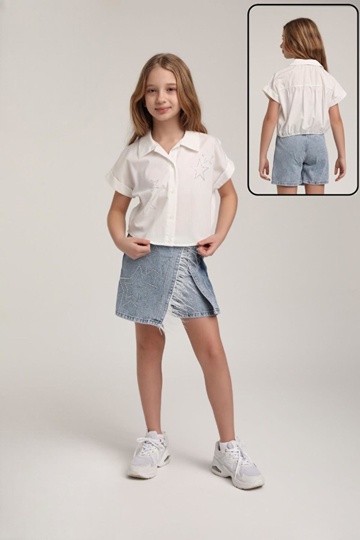 Escabel Yıldızlı Kız Çocuk Şort Etekli Takım_mnvs36022