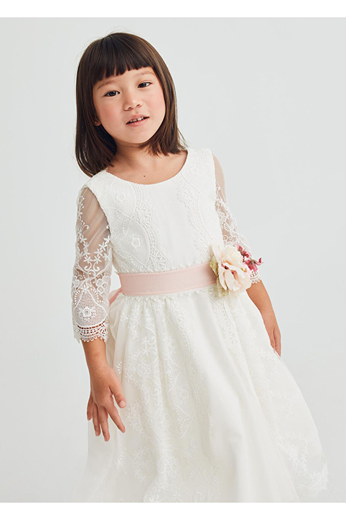 Mayoral Abel&Lula Uzun Kollu Dantel İşlemeli Kız Çocuk Elbise_mnvs5041