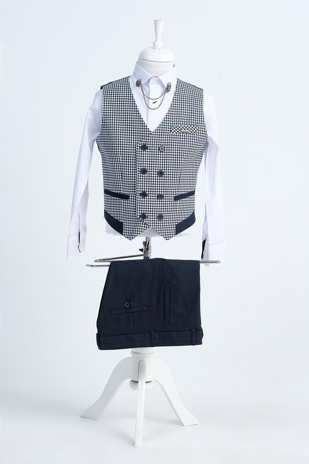 Doctor Junior Erkek Çocuk Slim Fit Takım Elbise Kaz Ayağı 2li Takım