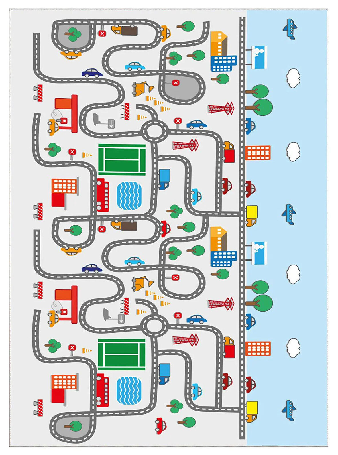 Trafik Çocuk Oyun Halısı Kaymaz Makinede Yıkanabilir Eğitici Bebek Ve Çocuk Odası Halısı Oyun Matı