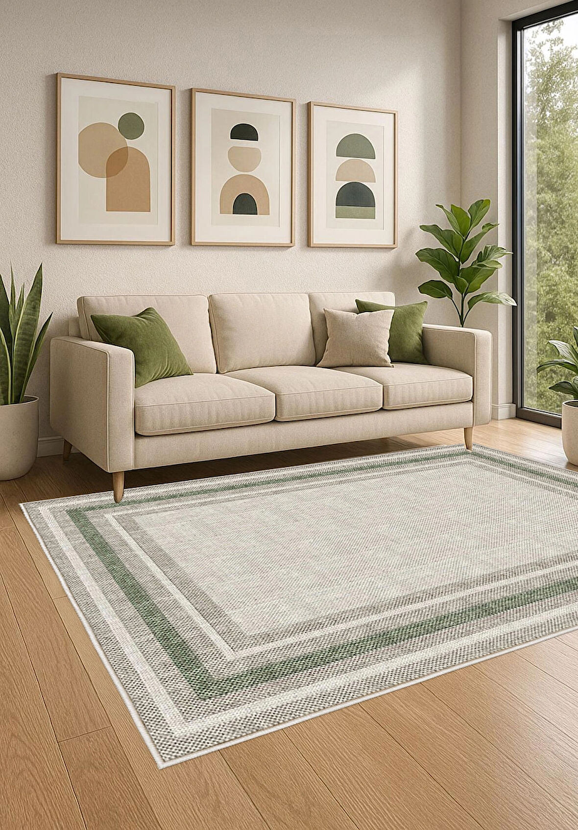 Gri Yeşil Dijital Baskı Halı Kaymaz Tabanlı Yıkanabilir Halı Yolluk Salon Halısı 786