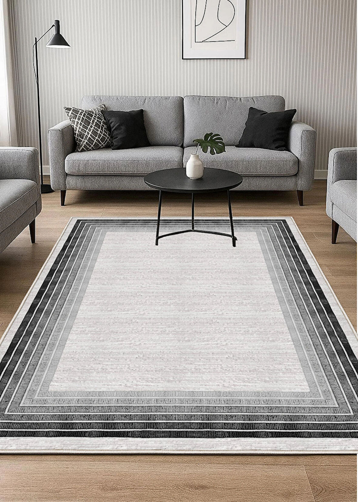 Gri Dijital Baskı Halı Kaymaz Tabanlı Yıkanabilir Halı Yolluk Salon Halısı 790