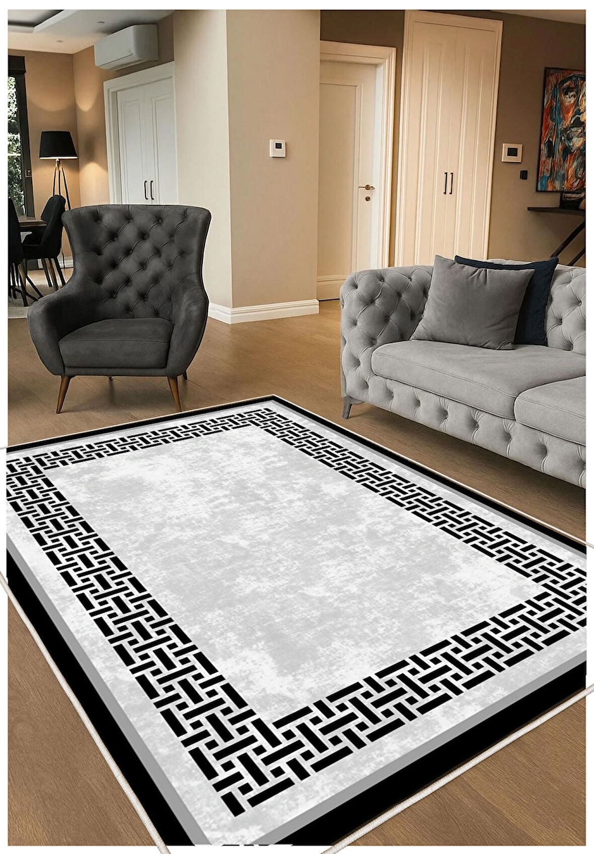 Siyah Dijital Baskı Halı Kaymaz Tabanlı Yıkanabilir Halı Yolluk Salon Halısı 791