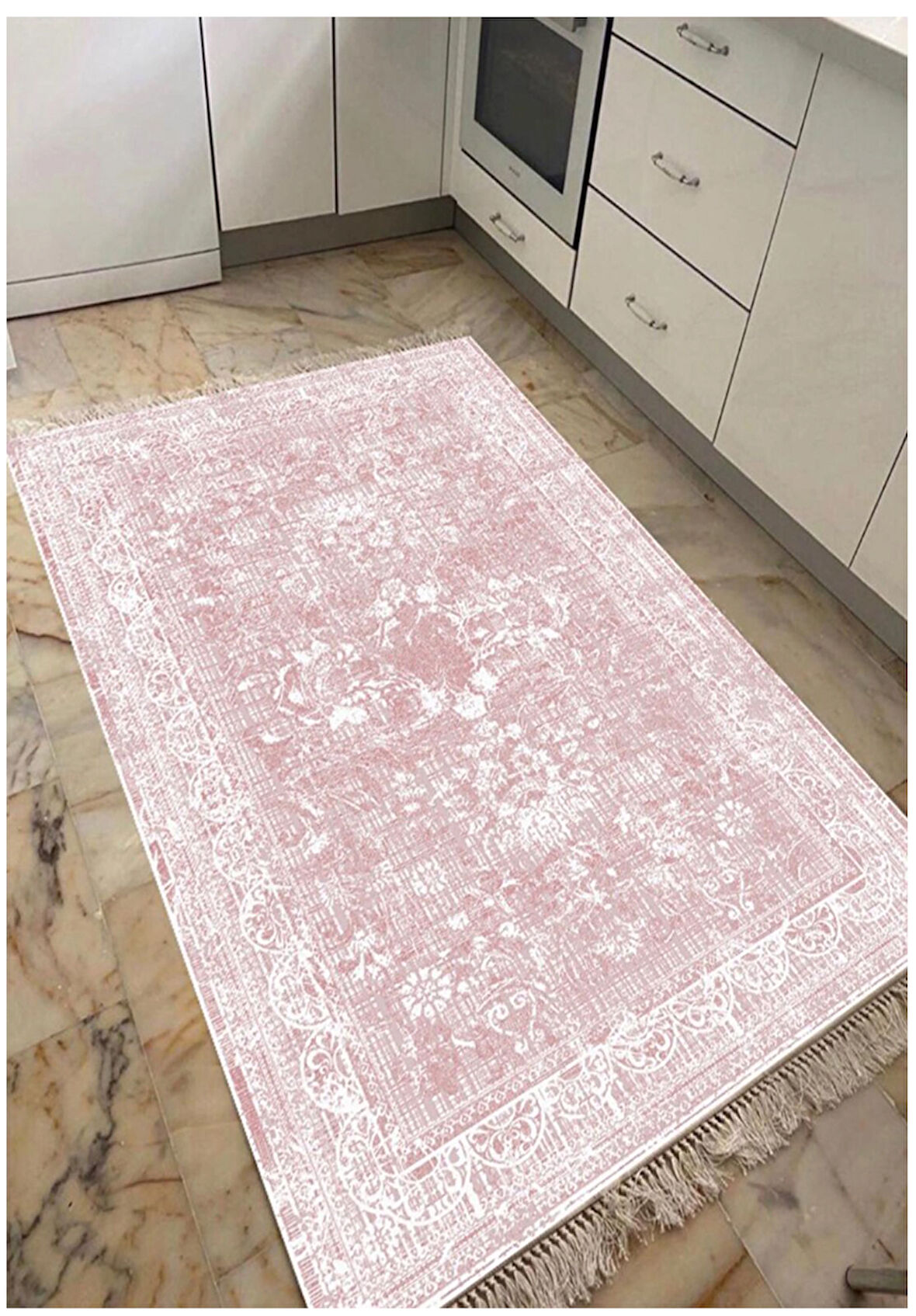 Pembe Dijital Baskı Halı Kaymaz Tabanlı Yıkanabilir Halı Yolluk Salon Halısı 805