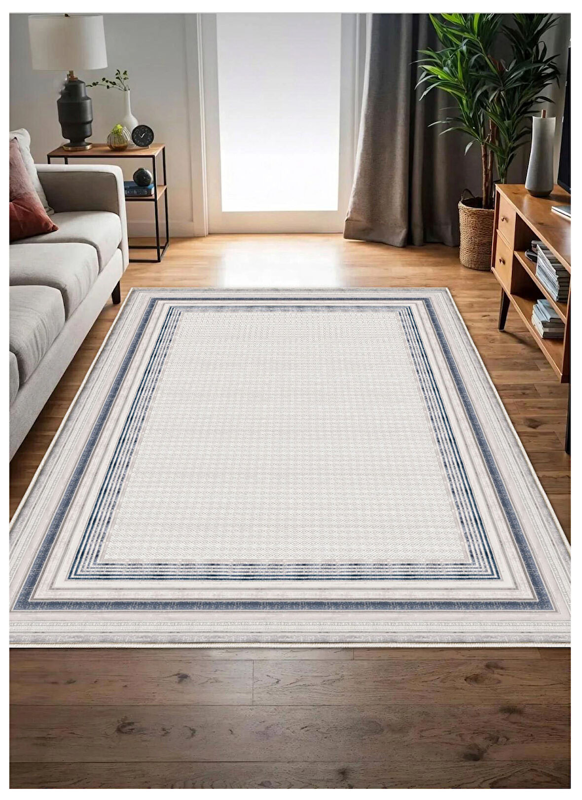 Mavi Gri Dijital Baskı Halı Kaymaz Tabanlı Yıkanabilir Halı Yolluk Salon Halısı 811