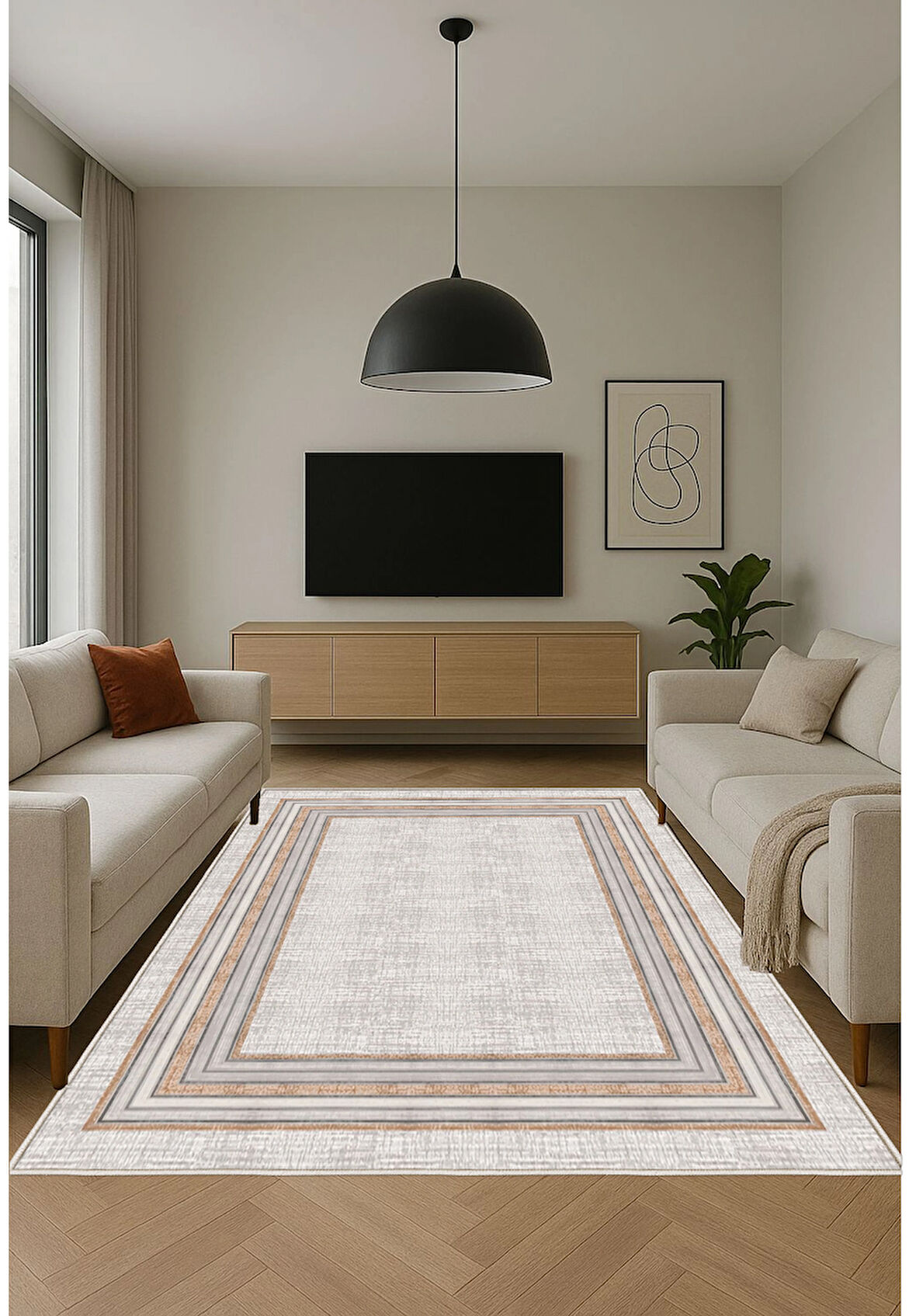 Krem Dijital Baskı Halı Kaymaz Tabanlı Yıkanabilir Halı Yolluk Salon Halısı 814