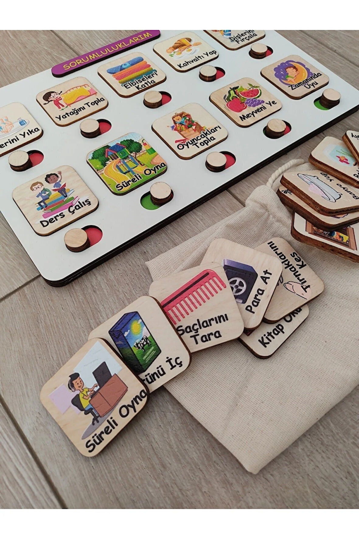 Sorumluluk ve Görev Tablosu - Montessori Eğitici ve Eğlenceli Ahşap Oyuncak