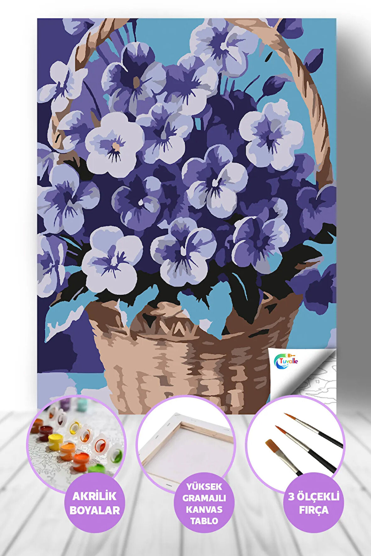 Mor Menekşelerin Ahengi Sayılarla Boyama Seti, Hobi Seti, 40X50 Tablo, Fırça Boya, Numaralı Tuval