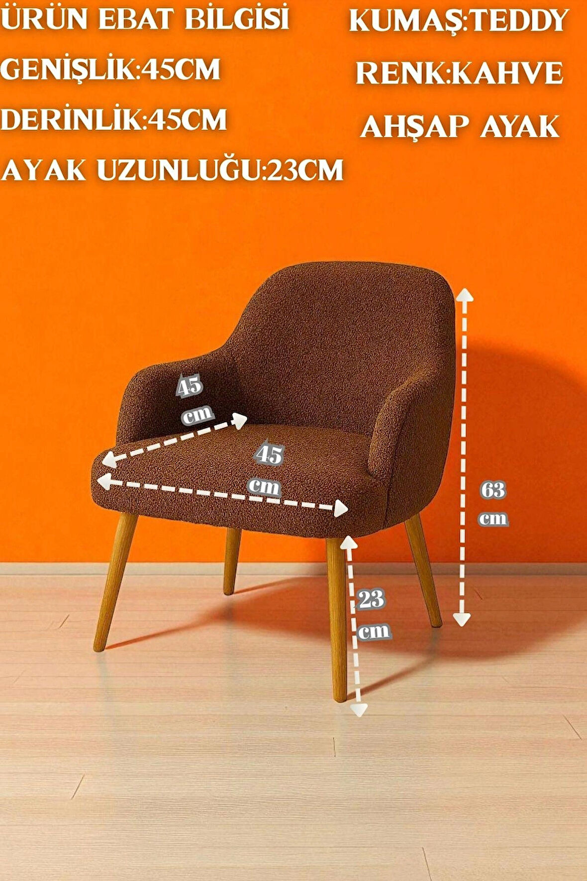 Morina Peluş Kumaş Sırtlı Puf Sandalye – Ahşap Ayaklı, Makyaj Masası ve Salon İçin