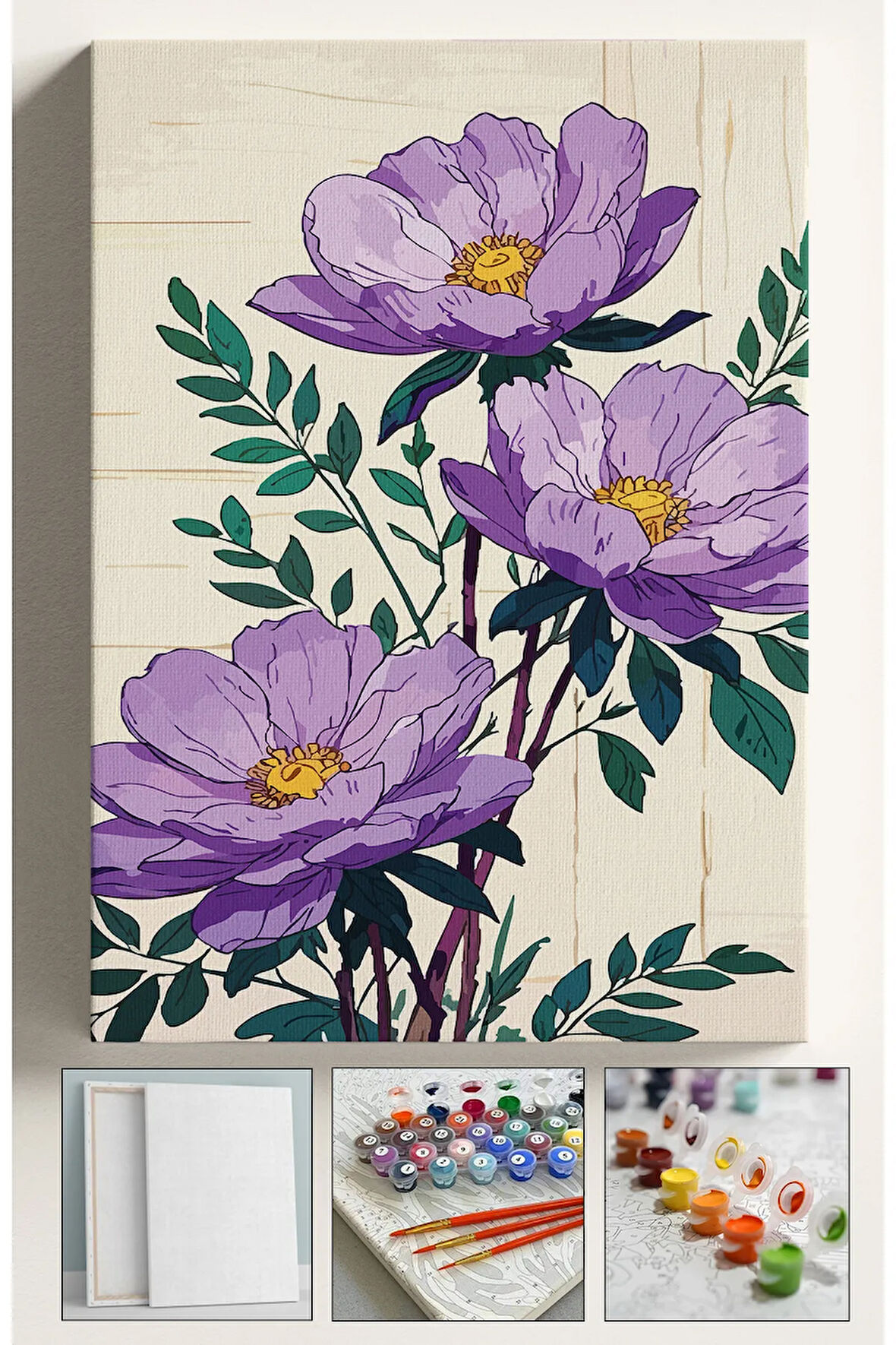 Sayılarla Boyama Seti Çerçeveli Hobi Seti Tuval Fırça Boya Kasnaklı Set 40x50 Cm Mor Şakayık