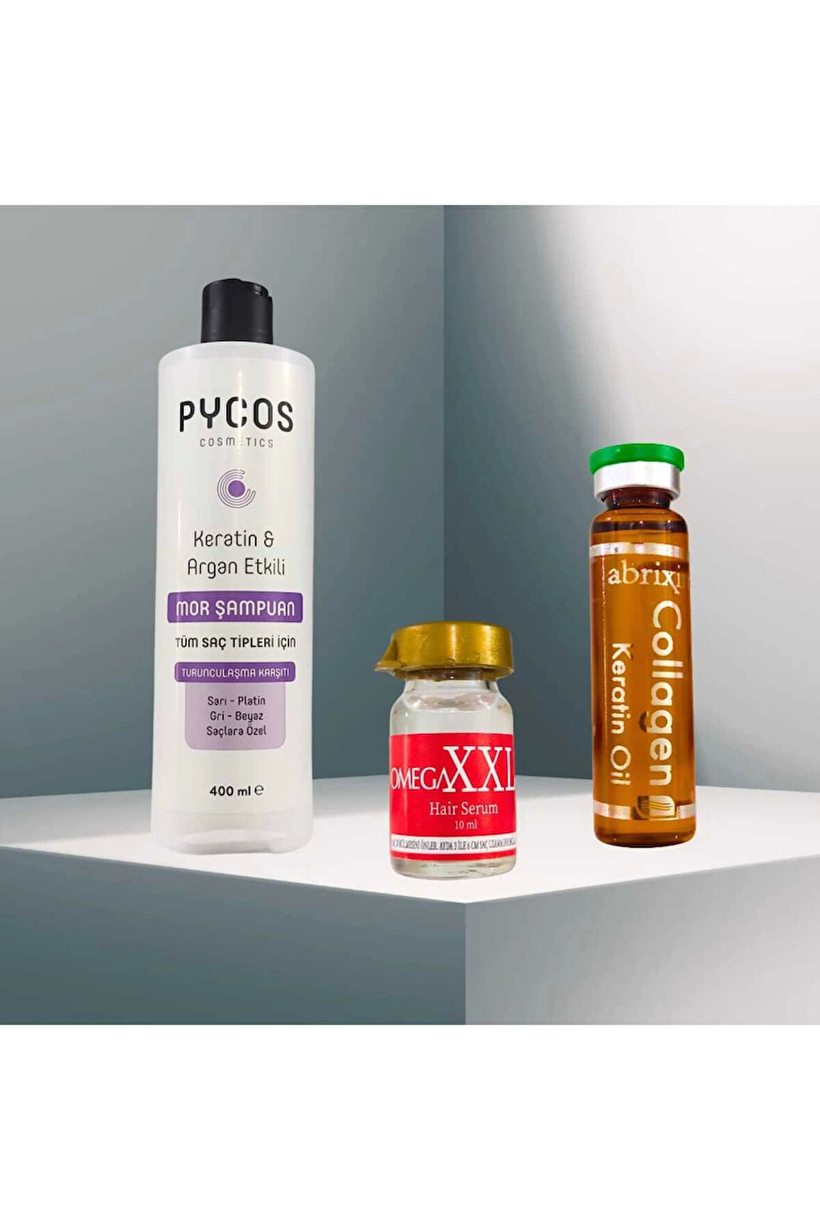 Mor Şampuan Destekli Saç Bakım seti Keratin Argan Etkili Mor Şampuan , XXXL, Collegen Keratin Serum