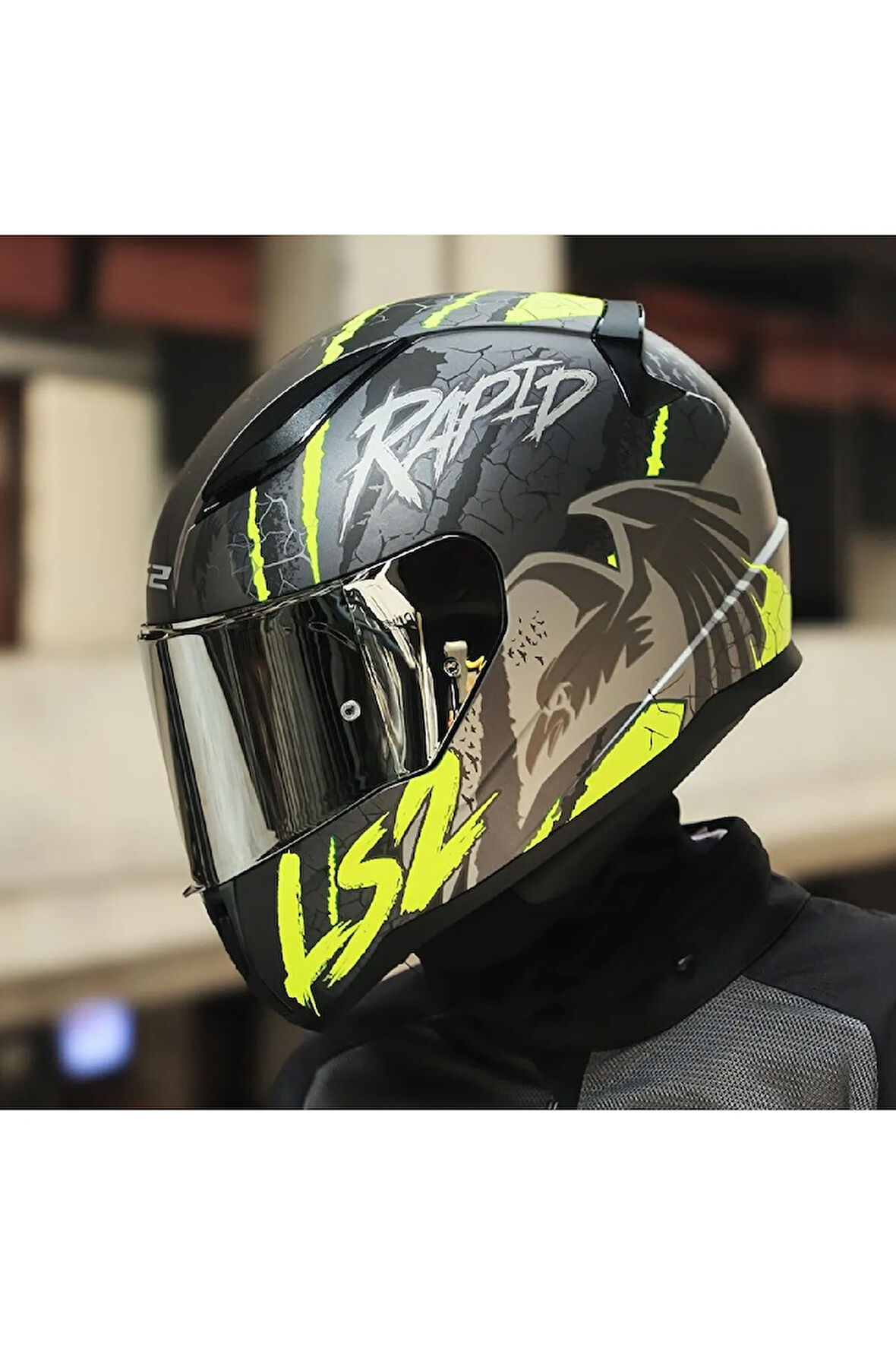 LS2 RAPID 2 RAVEN MAT SİYAH-GRİ-NEON SARI KASK