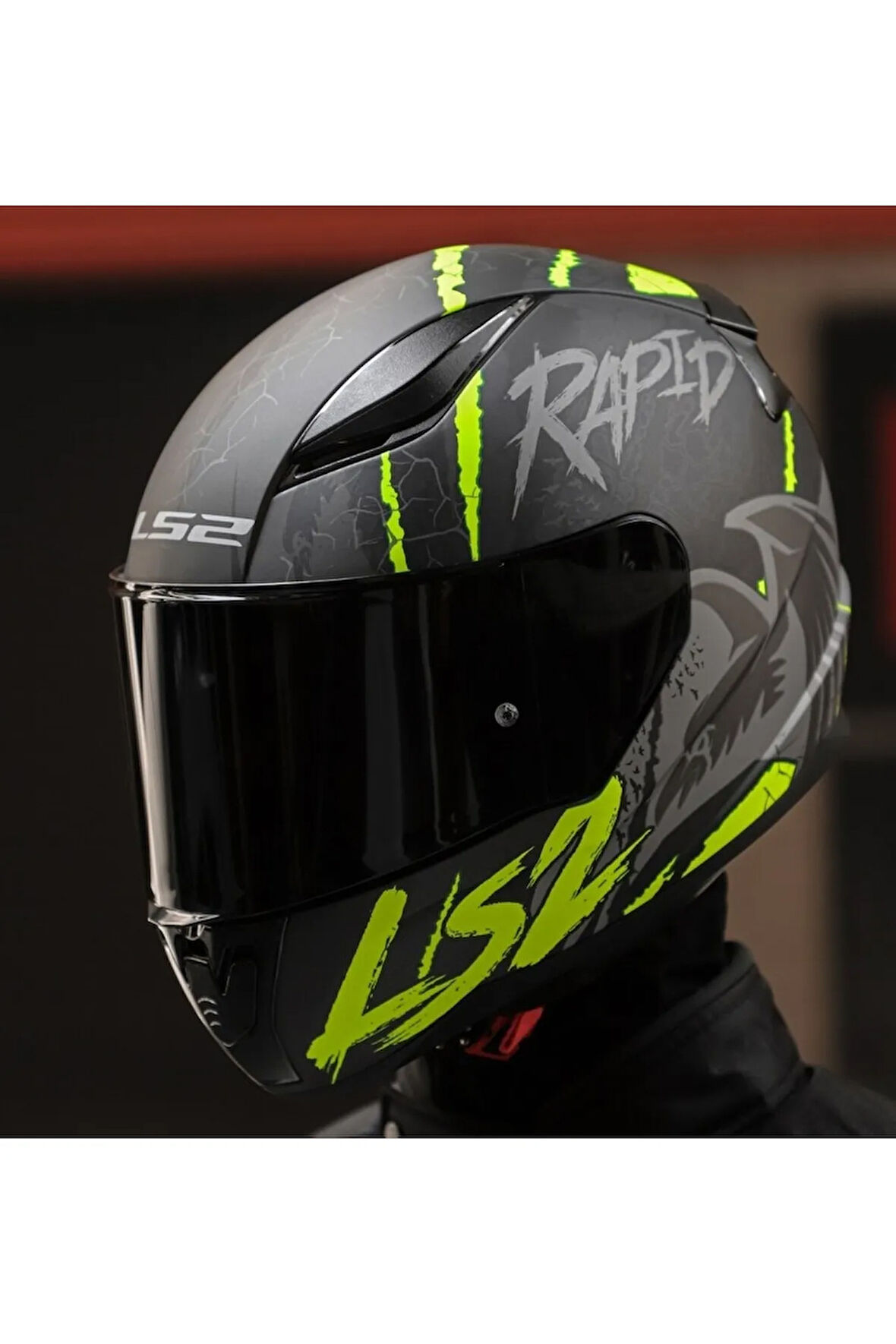 LS2 RAPID 2 RAVEN MAT SİYAH-GRİ-NEON SARI KASK