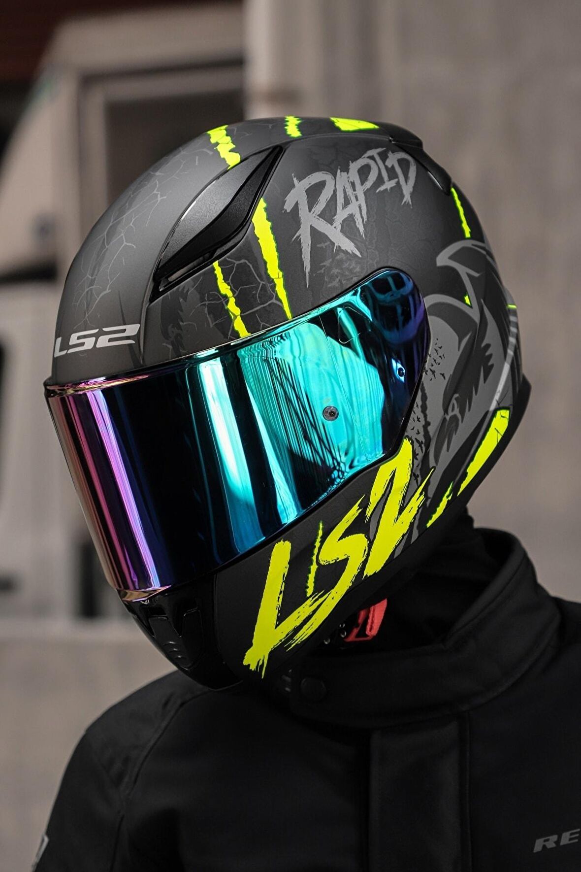 RAPID RAVEN MAT SİYAH-GRİ-NEON SARI KASK