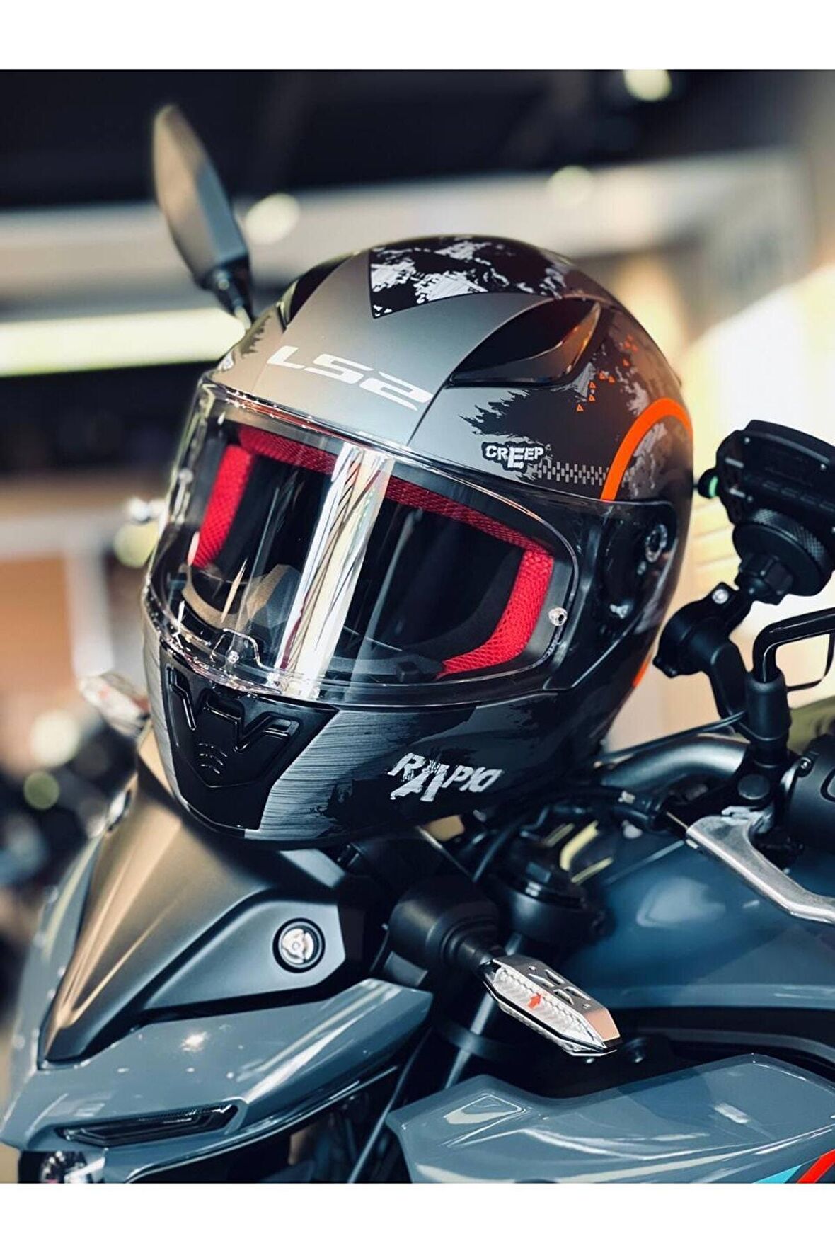 LS2 RAPID CIRCLE MAT TITANIUM-TURUNCU KASK
