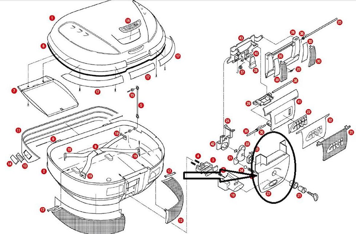 GIVI Z368N ÇANTA KİLİT MEKANİZMA KAPAK ALT E52