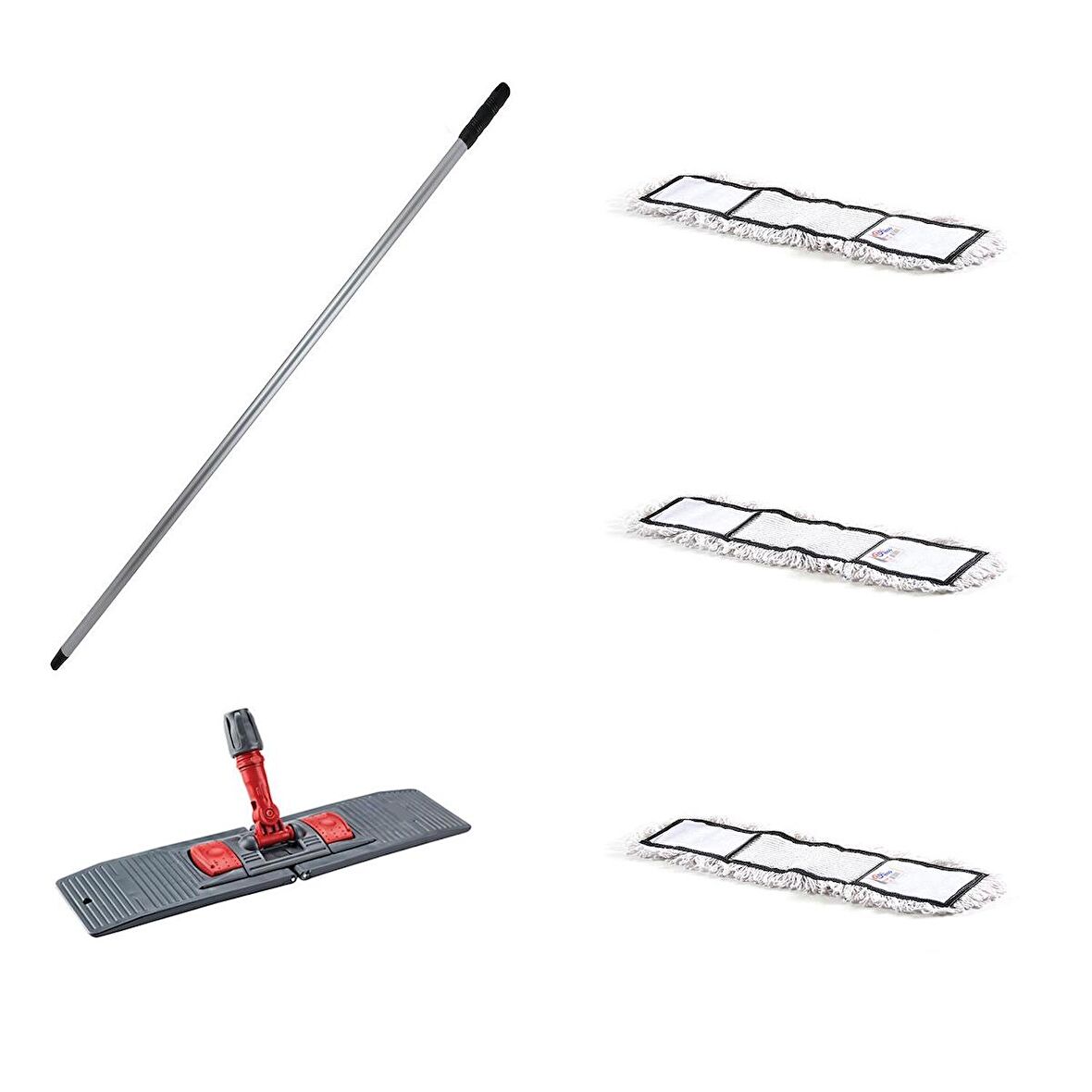 Tablet Palet Nemli Yedek Mop Takımı Seti - 3 Ad 80 Cm. Nemli Mop + Katlanır Aparat + Metal Sap