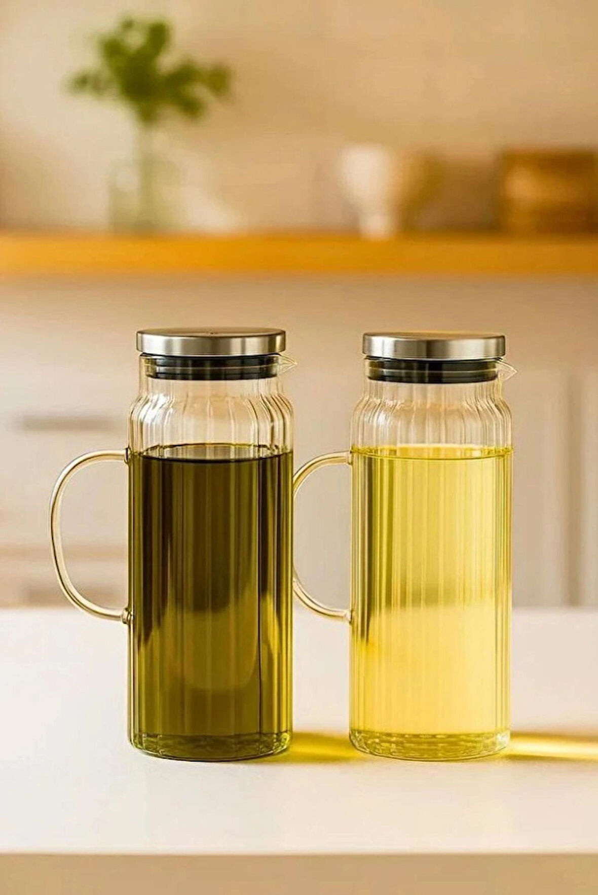 2 Adet Çelik Vakumlu Kapak Borosilikat Sürahi-Cam Yağlık-Sirkelik-Sütlük 1500 ml